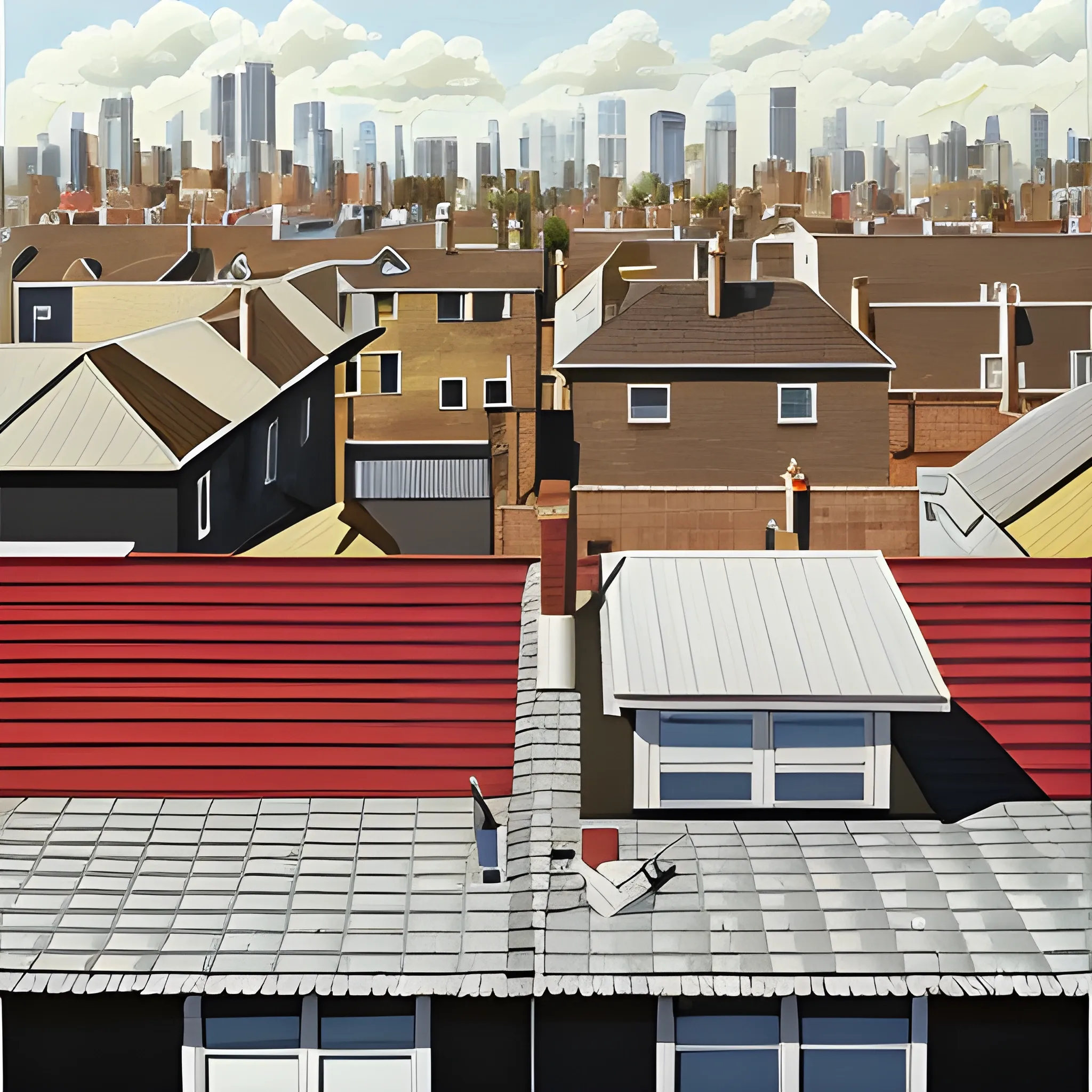 acrylic painting, rooftop, house, neighbourhood, simple, gordon leverton