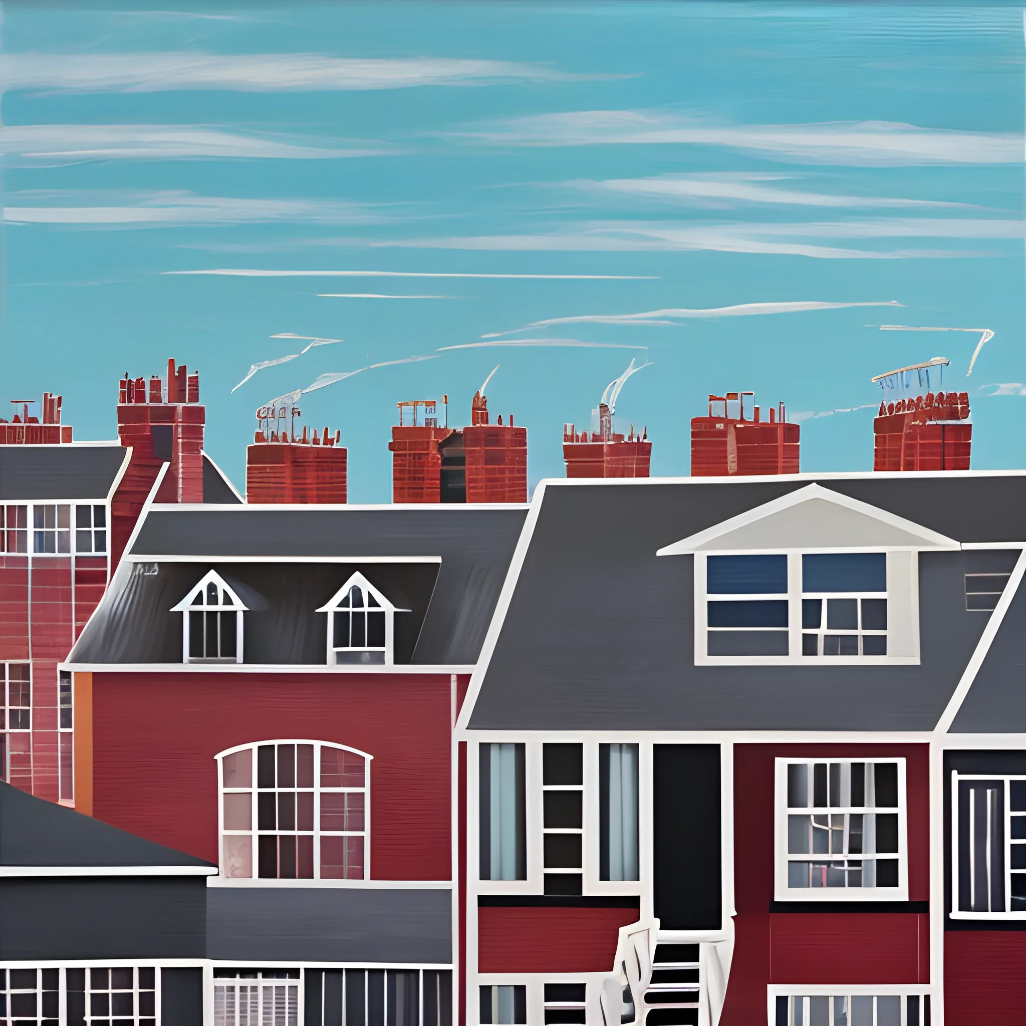 acrylic painting, rooftop, house, neighbourhood, simple, very coherent, gordon leverton