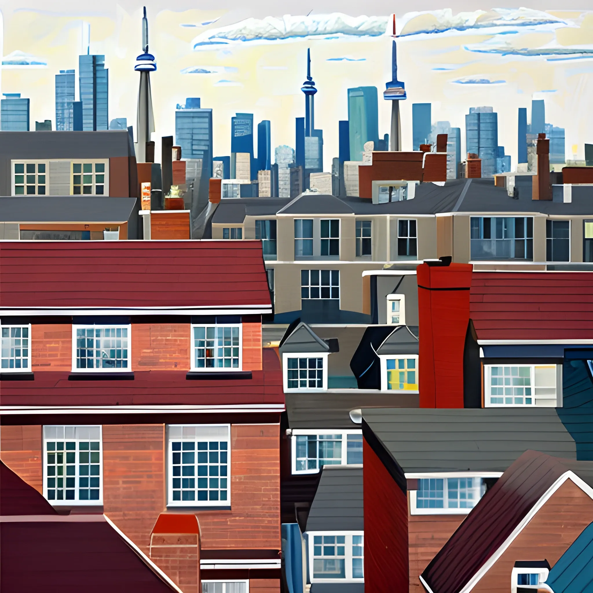 acrylic painting, rooftops, toronto, neighbourhood, simple, gordon leverton