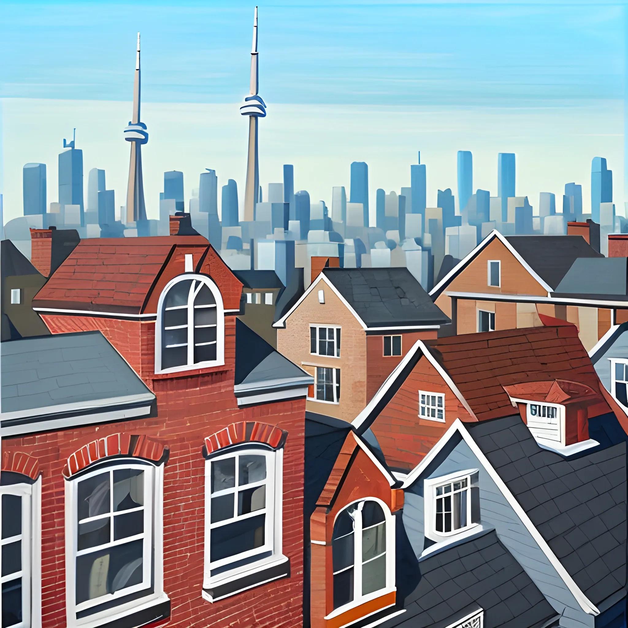 acrylic painting, rooftops, toronto, neighbourhood, simple, gordon leverton, contemporary