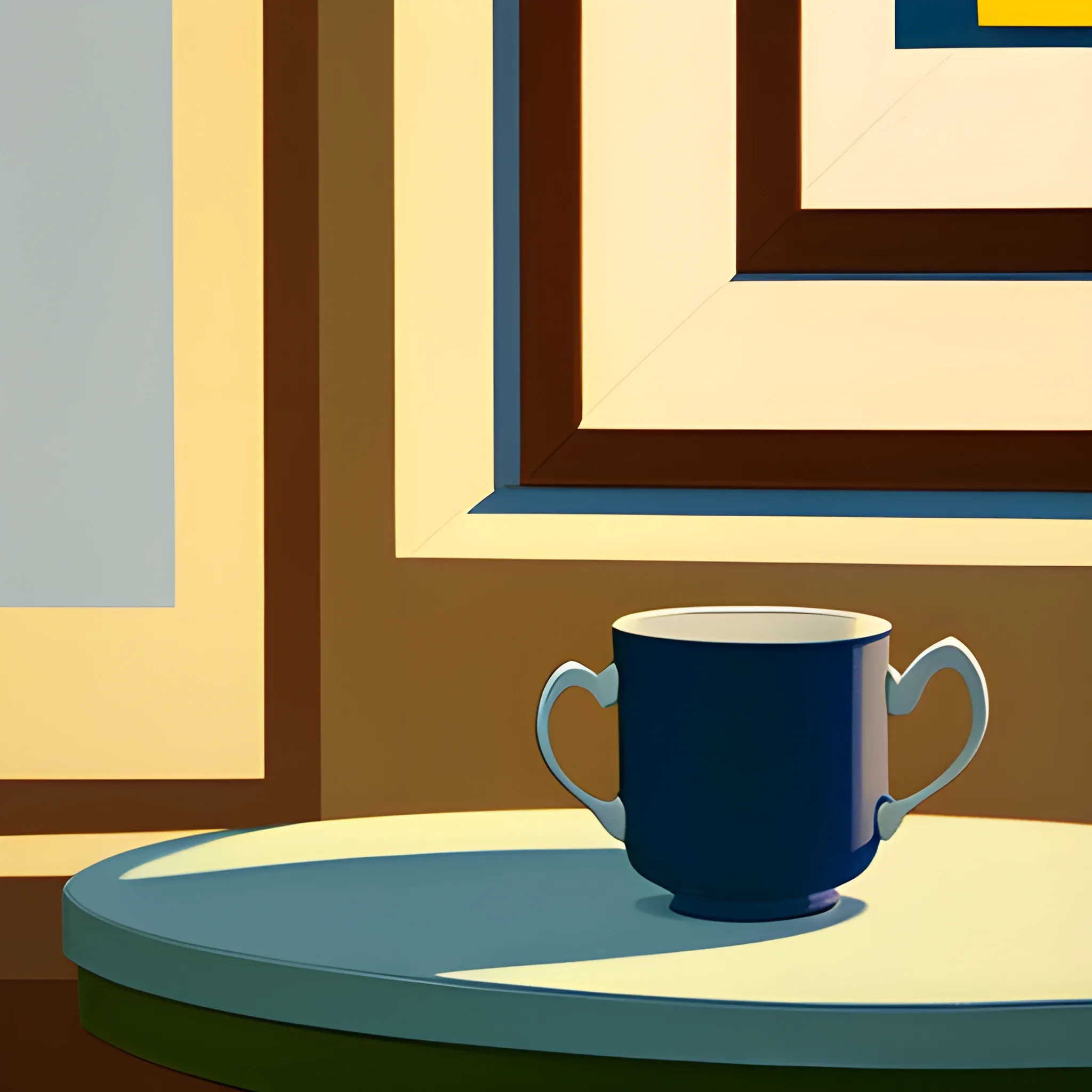 close up shot of items on table in contemporary home, still life, books, tea cup, very coherent, painted by Edward Hopper, painted by James Gilleard