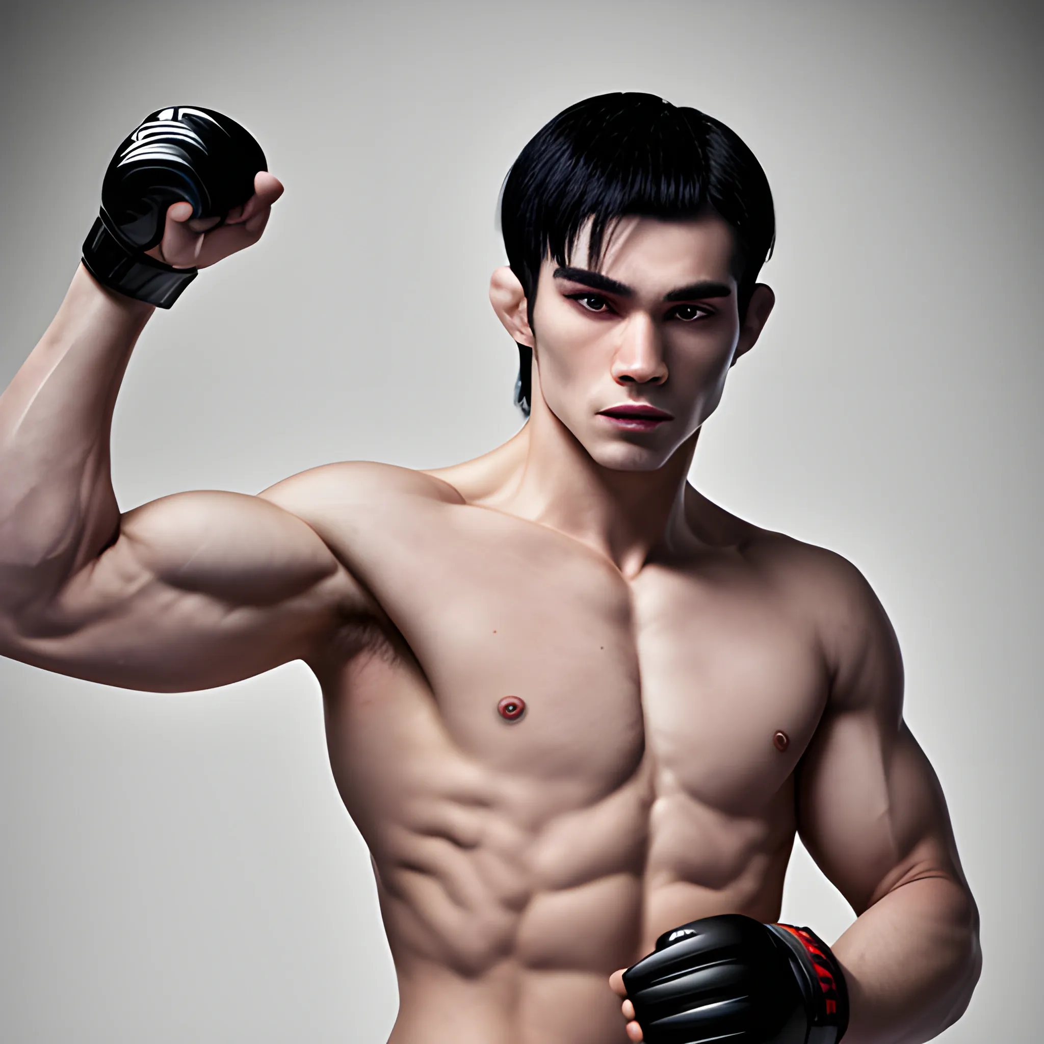 handsome russian men,  black hair, good hand, 4k, best quality, sharp focus, soft lighting, skinny,  1men, ideal body, training body, slim fit, view from front, medium, short pant, UFC fighter pose, face advanced, face detail, negative_hand-neg:1.2, 
