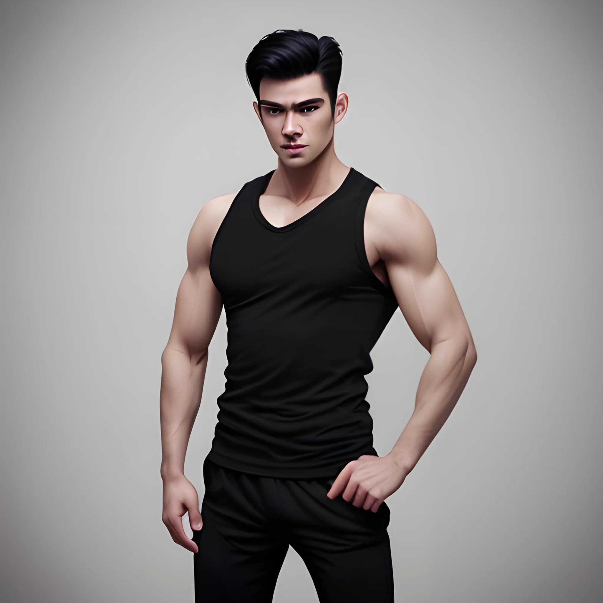 handsome men,  black hair, good hand, 4k, best quality, sharp focus, soft lighting, skinny,  1men, ideal body, training body, slim fit, view from front, medium, short pant, military pose, face advanced, face detail, negative_hand-neg:1.2, 
