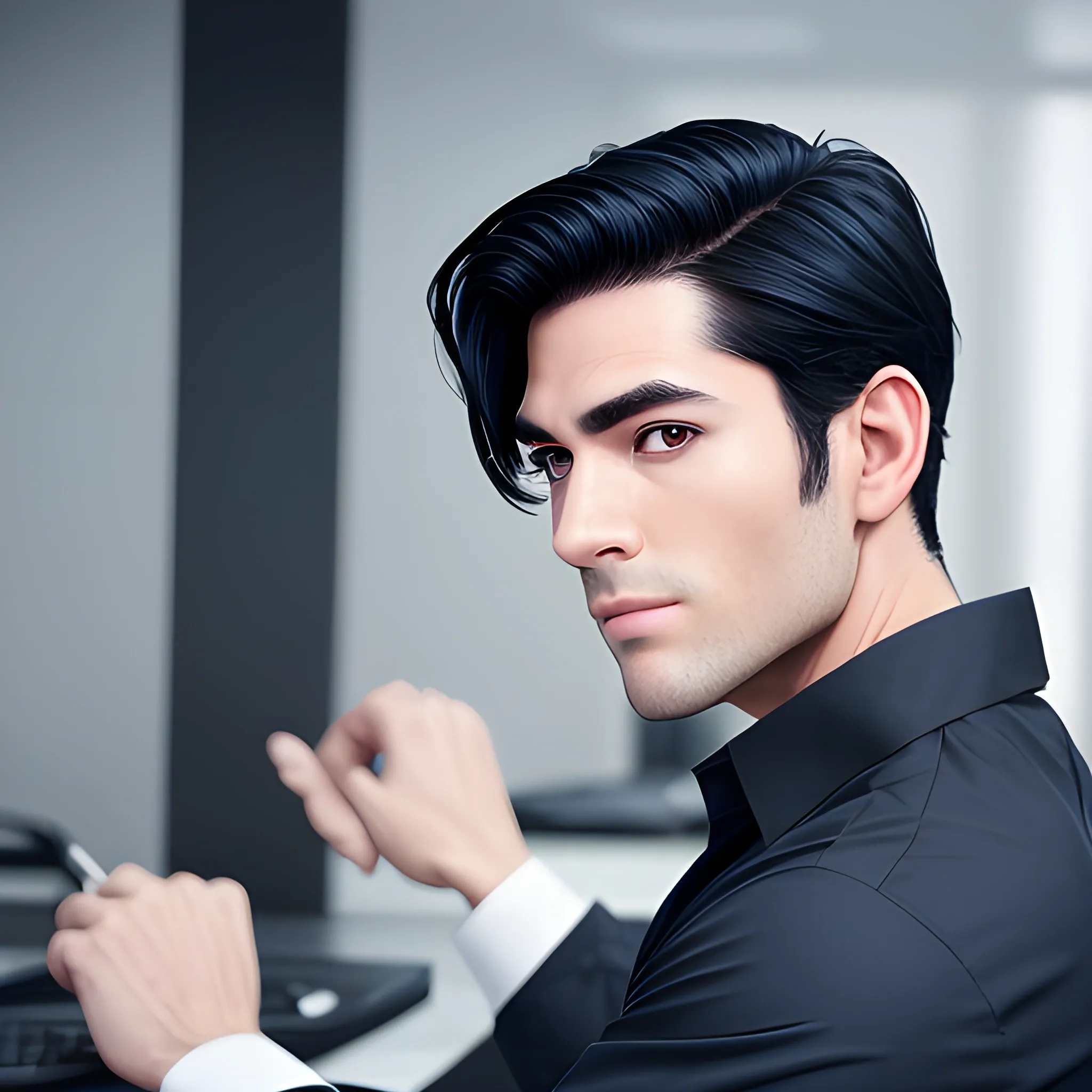handsome man standing back fashionable hairstyle posing cropped view  21997523 Stock Photo at Vecteezy
