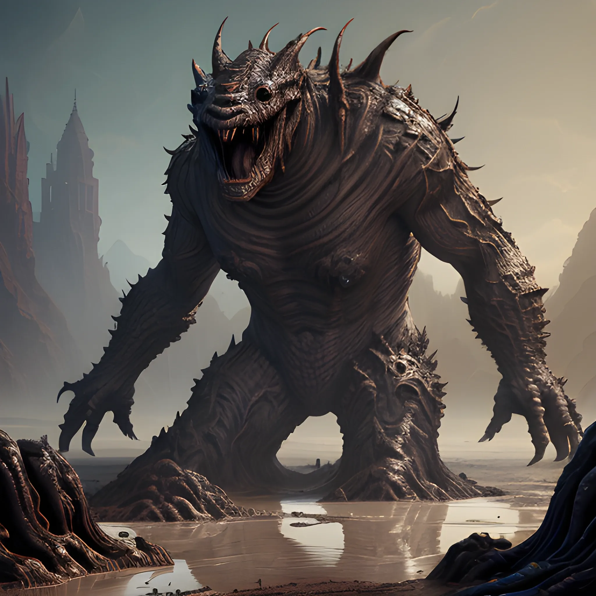 mud element, a monster built from mud, mud monster, 8k, high res ...