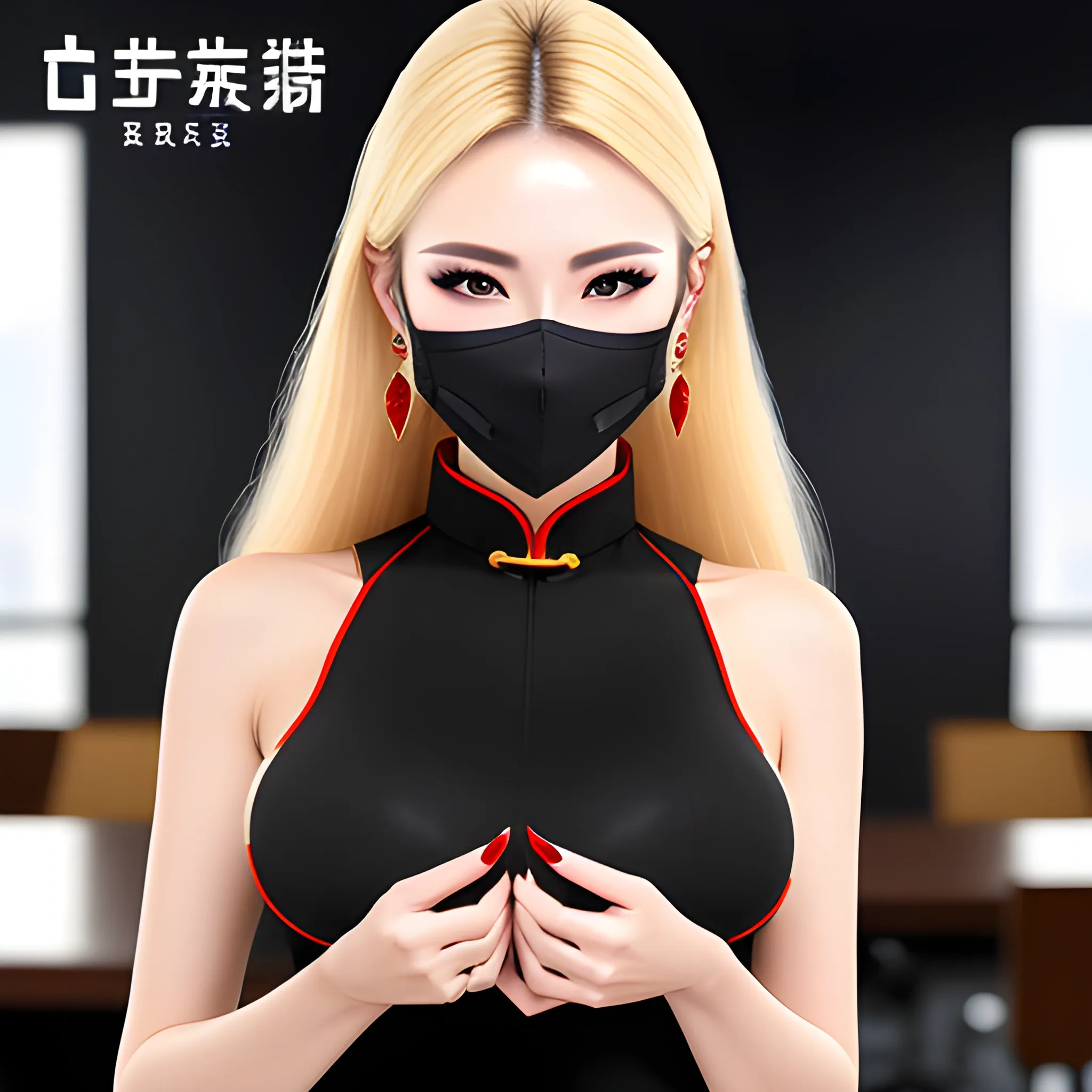 Portrait of sexy business women with large Breasts in black dres