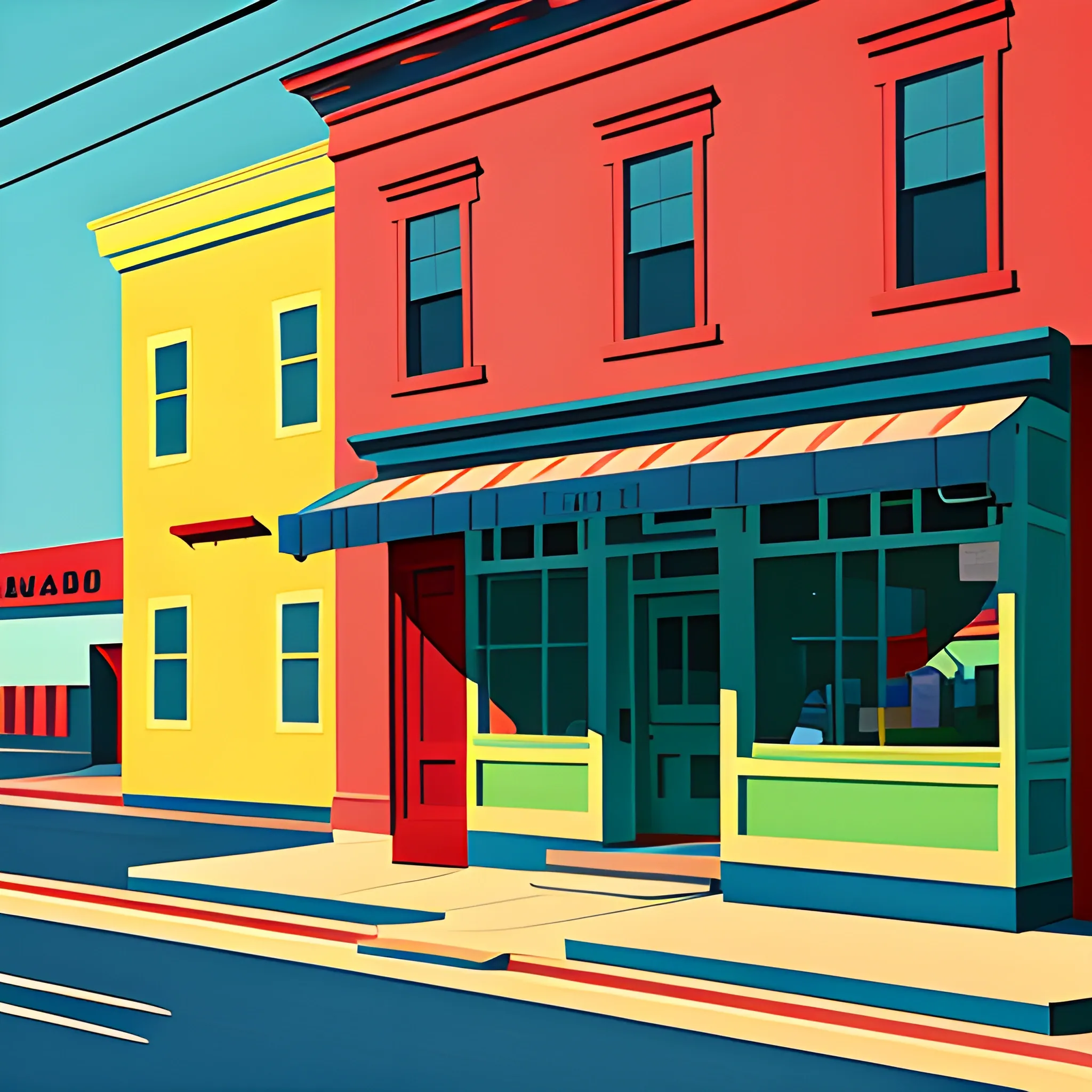 mountain town, main street, simple store front, painted by Edward Hopper, painted by James Gilleard, painted by nicolas party, acrylic painting