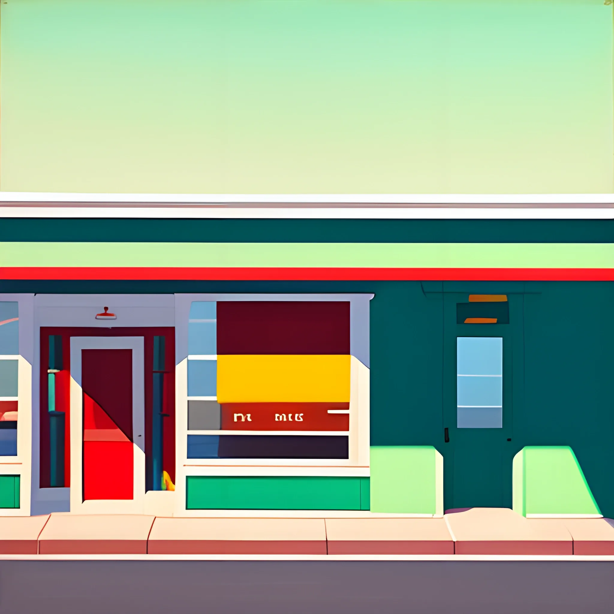 sleepy sea side town, main street, simple store front, painted by Edward Hopper, painted by James Gilleard, painted by nicolas party, acrylic painting