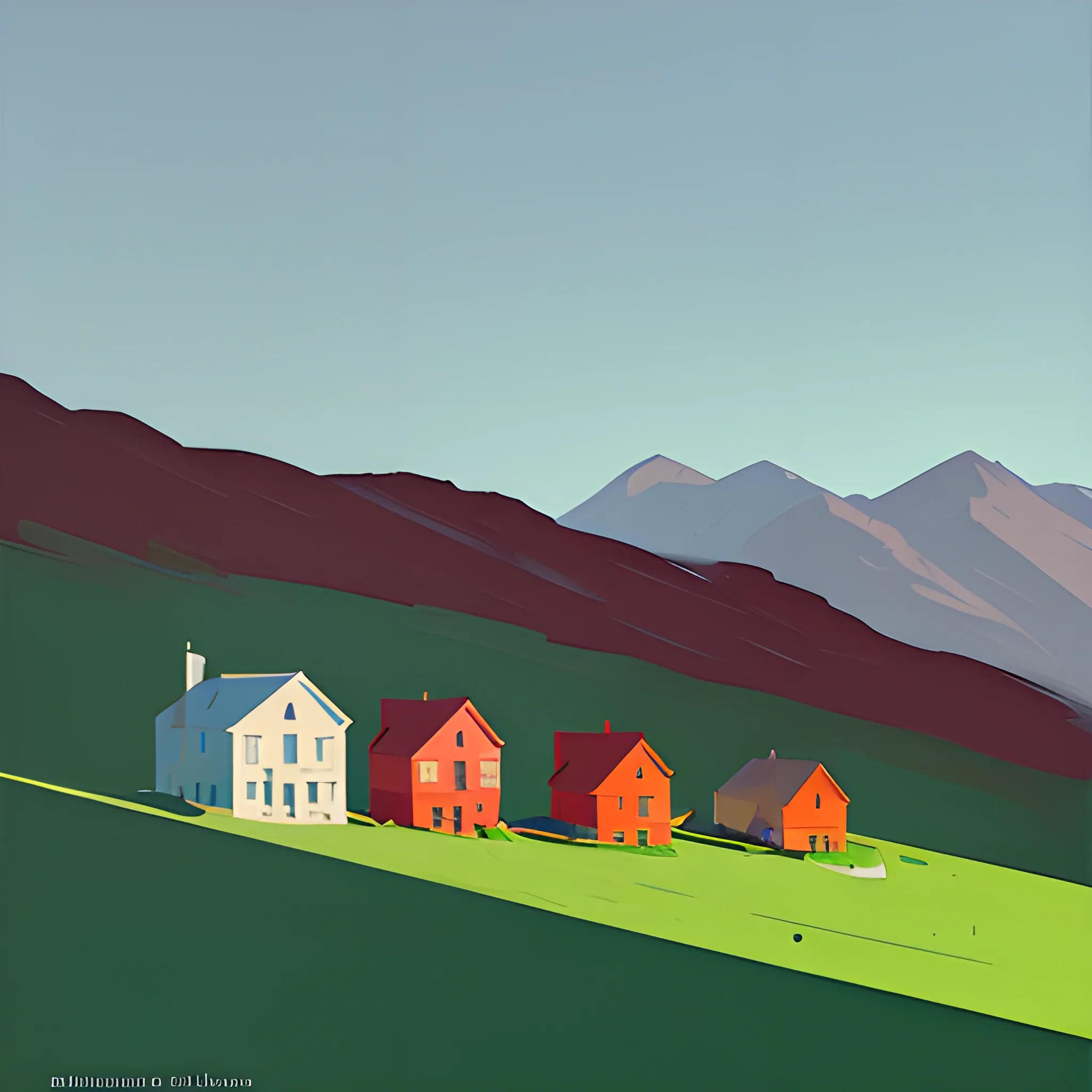 houses in the mountains, empty, very coherent, painted by Edward Hopper, painted by James Gilleard
