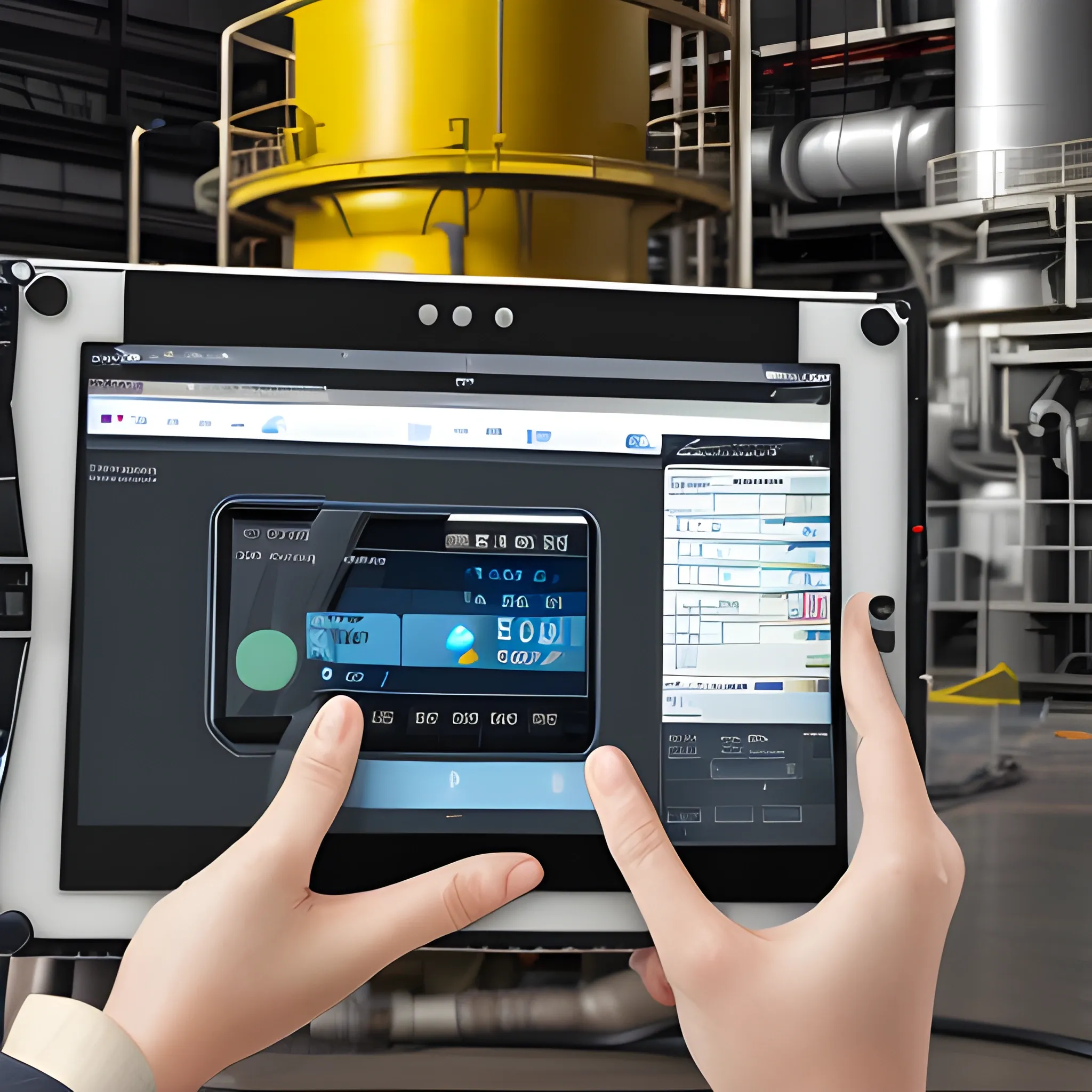 An image of a technologically advanced and intrinsically safe device such as an Intrinsically Safe Tablet in operation at an Oil and Gas plant

