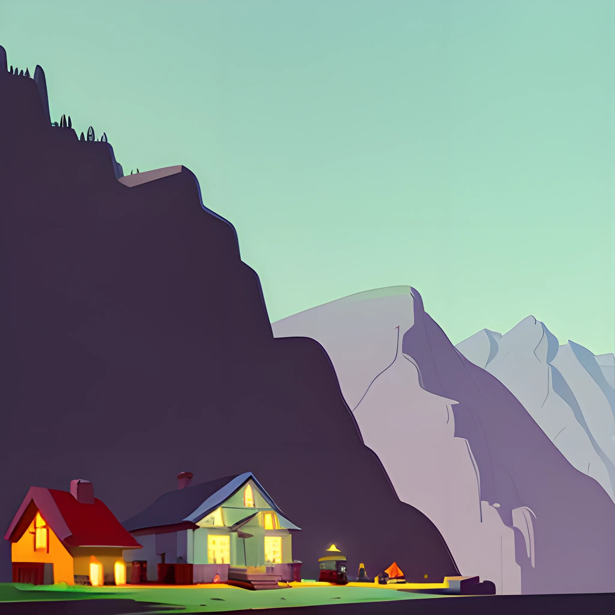 mountain village, cute, empty, very coherent, painted by Edward Hopper, painted by James Gilleard
