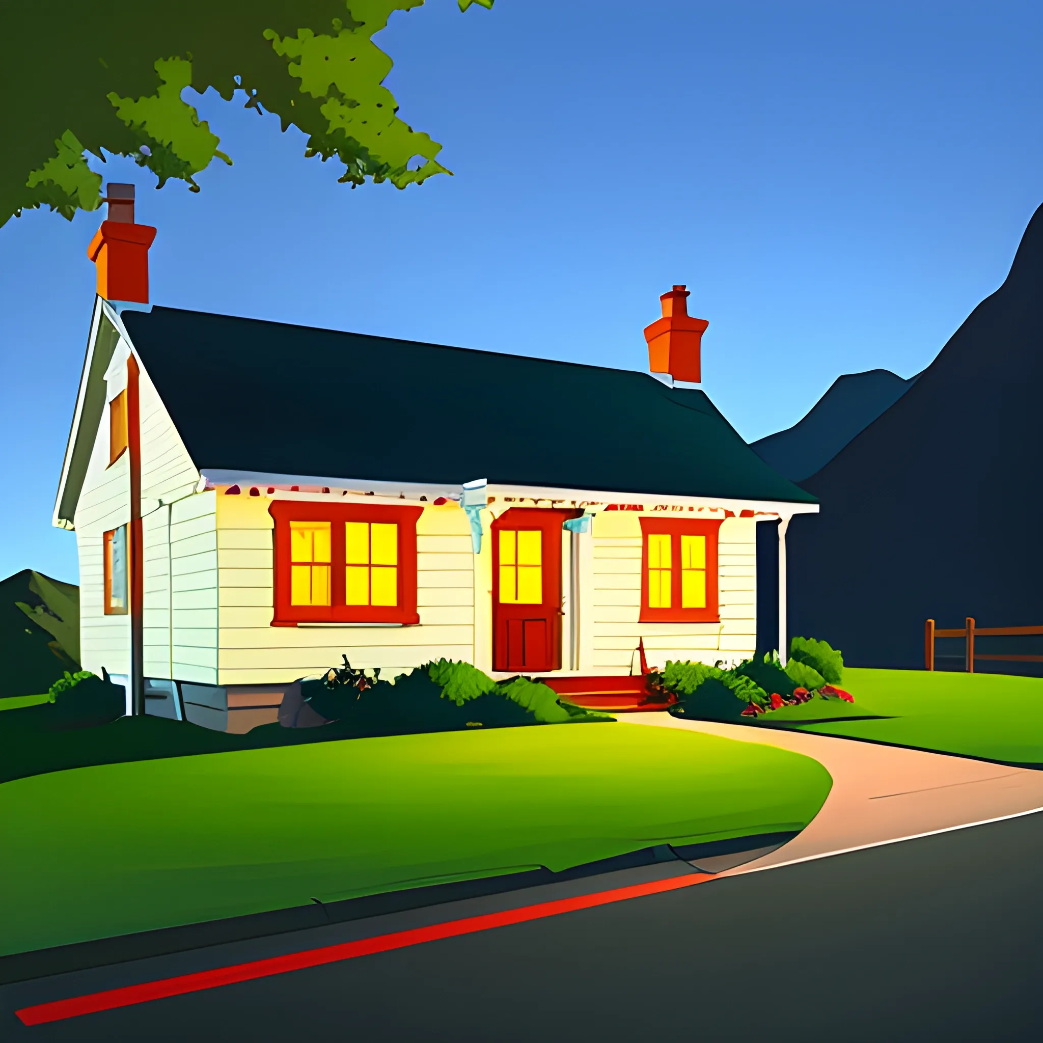 small home in mountain range, quaint cottage, empty, very coherent, painted by Edward Hopper, painted by James Gilleard
