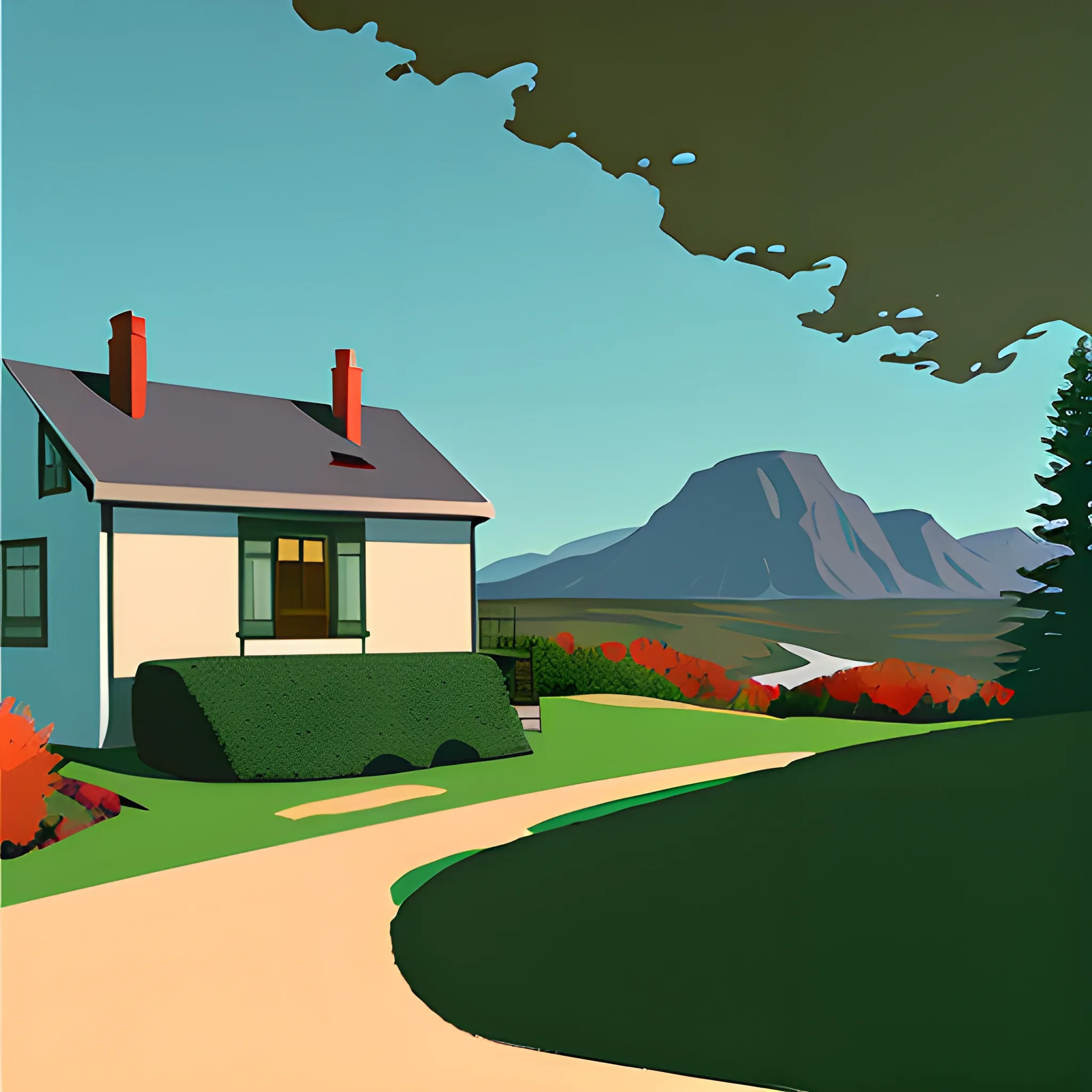 view of small cottage in mountain range, cottage core, very coherent, painted by Edward Hopper, painted by James Gilleard
