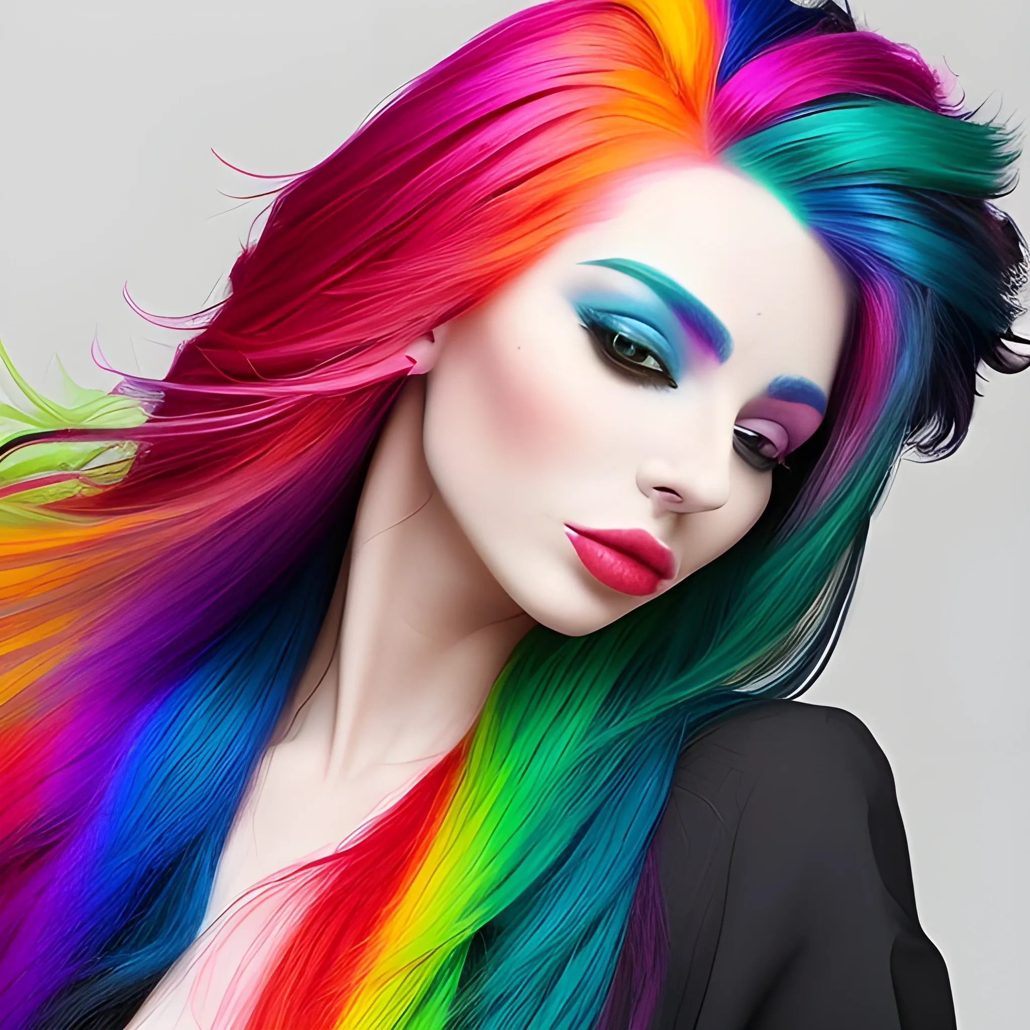 the woman is wearing multicolored hair, vibrant color scheme - Arthub.ai