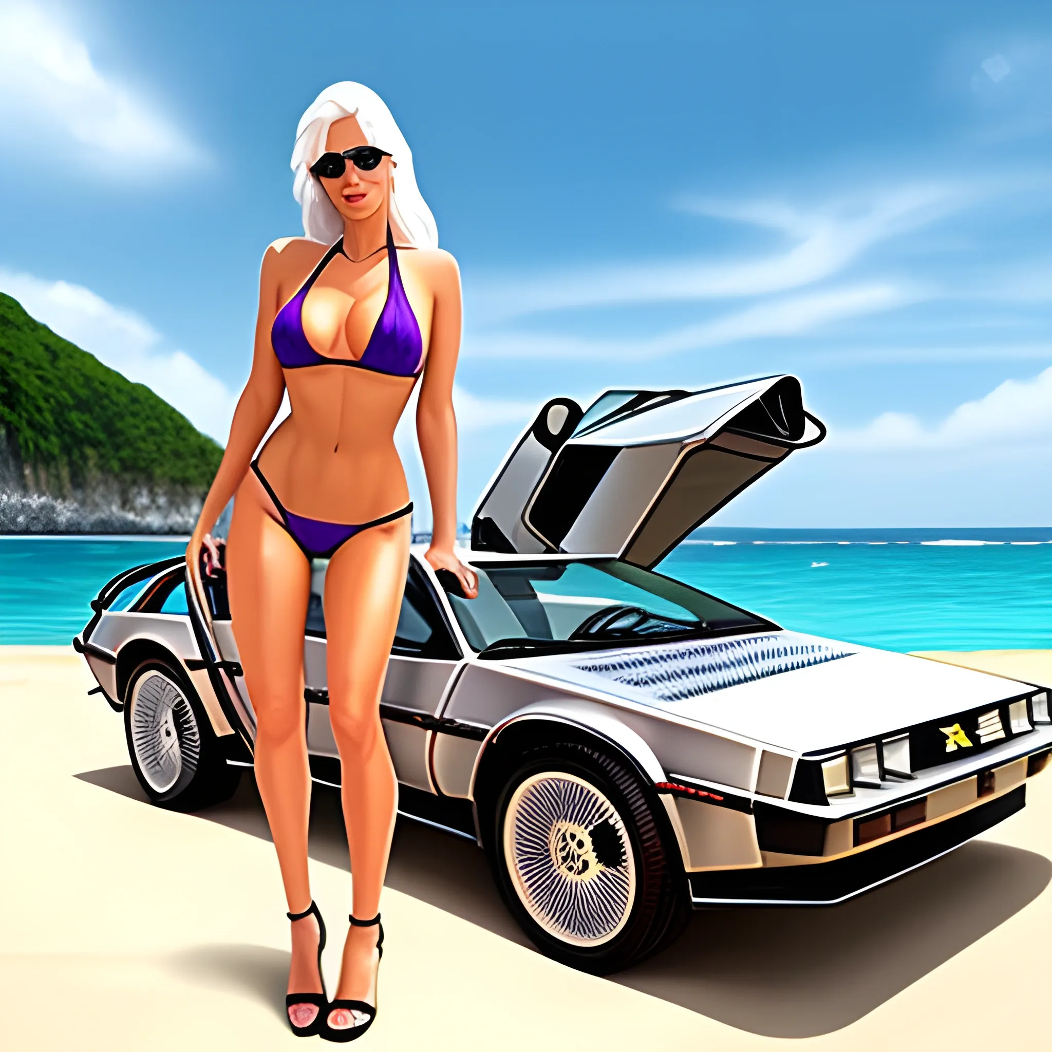 Bikini girls washing delorean, Cartoon