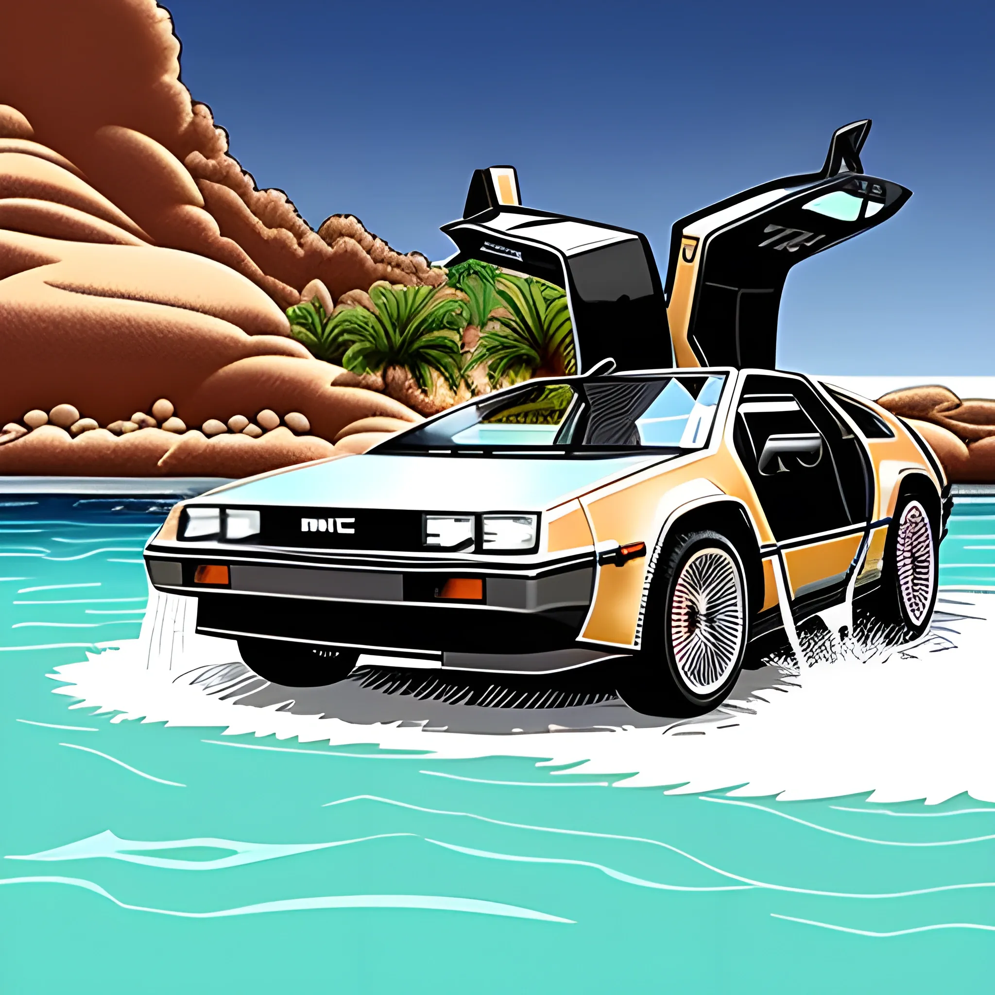 Bikini girls washing delorean, Cartoon