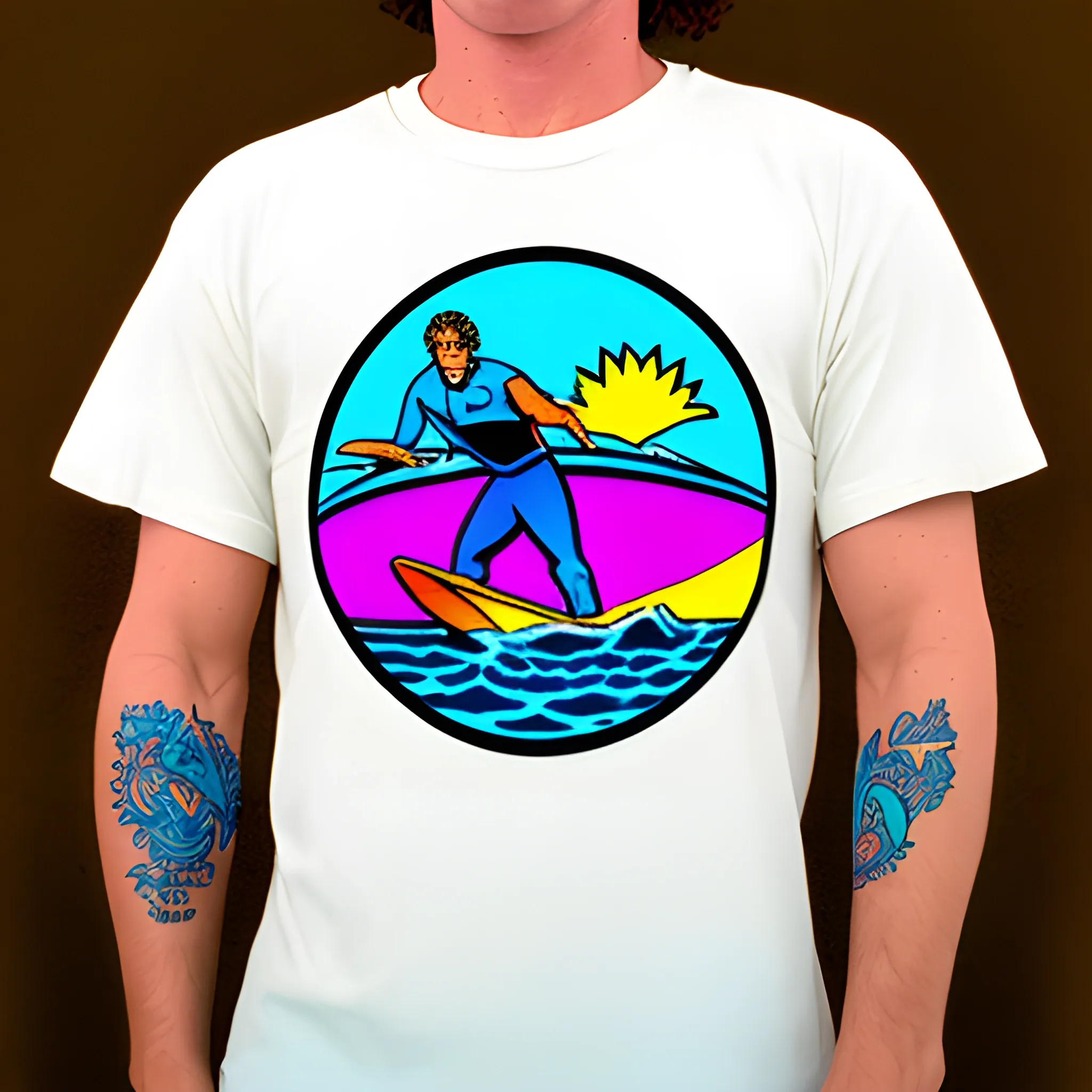 80s surfing shirt logo, Trippy