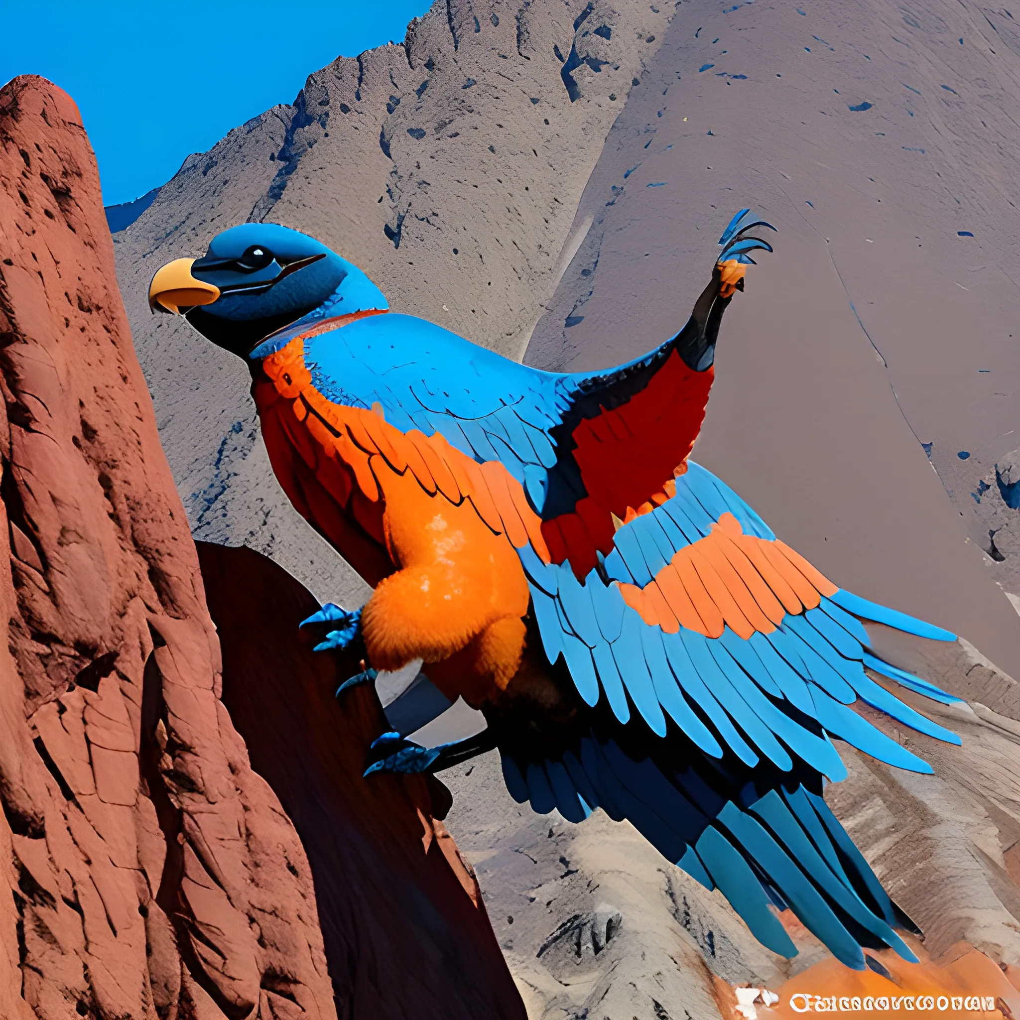 crea unas montañas del los andes  y un condor junto con una brujula 
que destaquen el color azul y naranja 