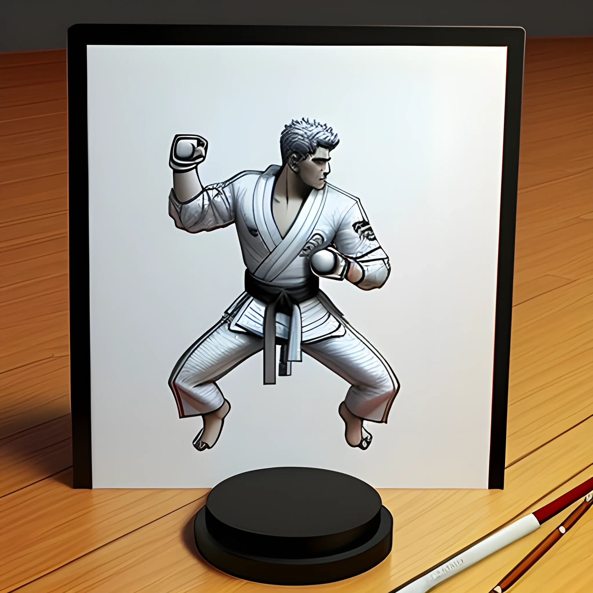 a taekwondo fighter cute kid, 3D, Pencil Sketch