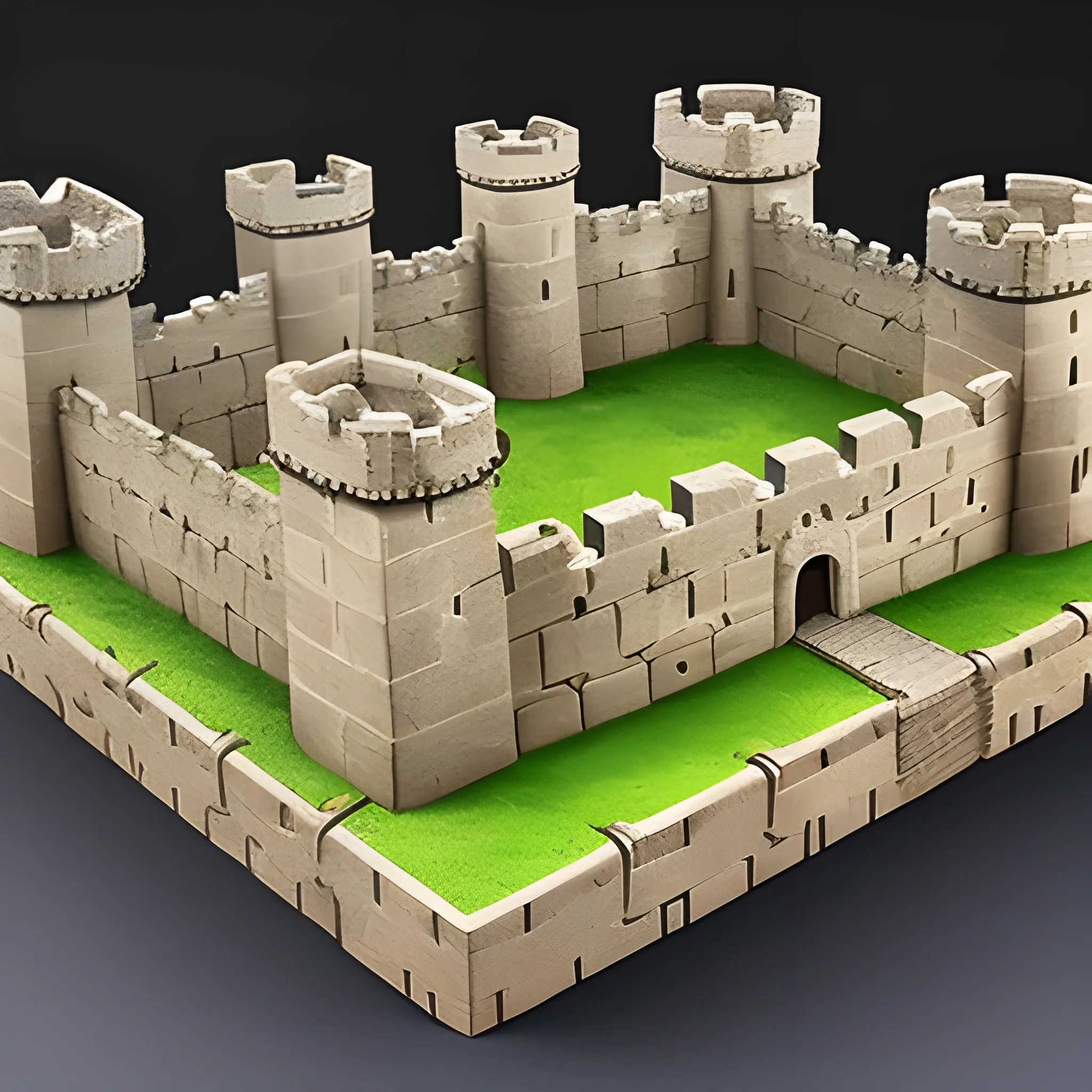 Muralla para asset isométrico de un juego de estrategia militar medieval. Piezas de construcción modular de castillo de piedra.
