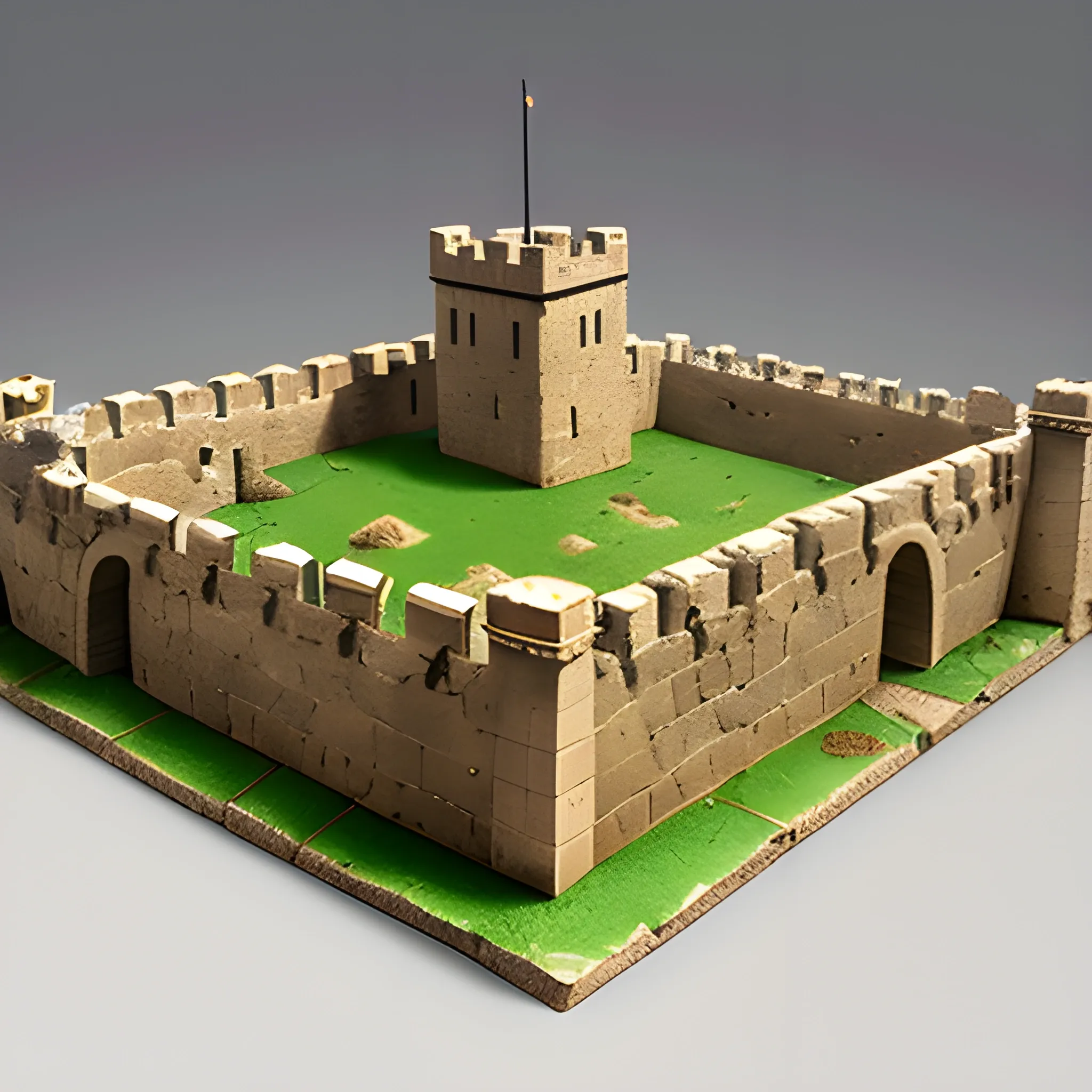 Muralla para asset isométrico de un juego de estrategia militar medieval. Piezas de construcción modular de castillo de piedra.
