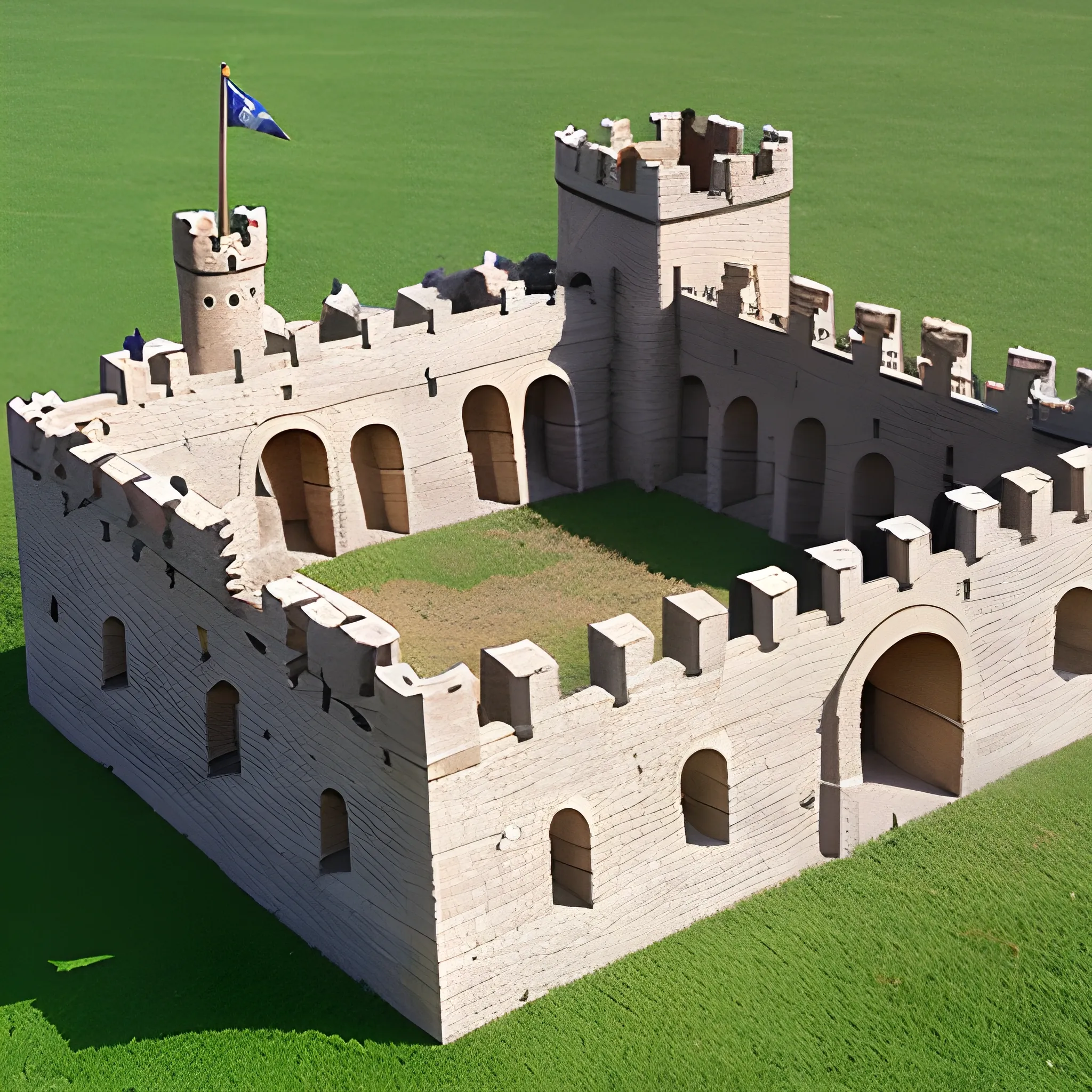 Muralla para asset isométrico de un juego de estrategia militar medieval. Piezas de construcción modular de castillo de piedra.
