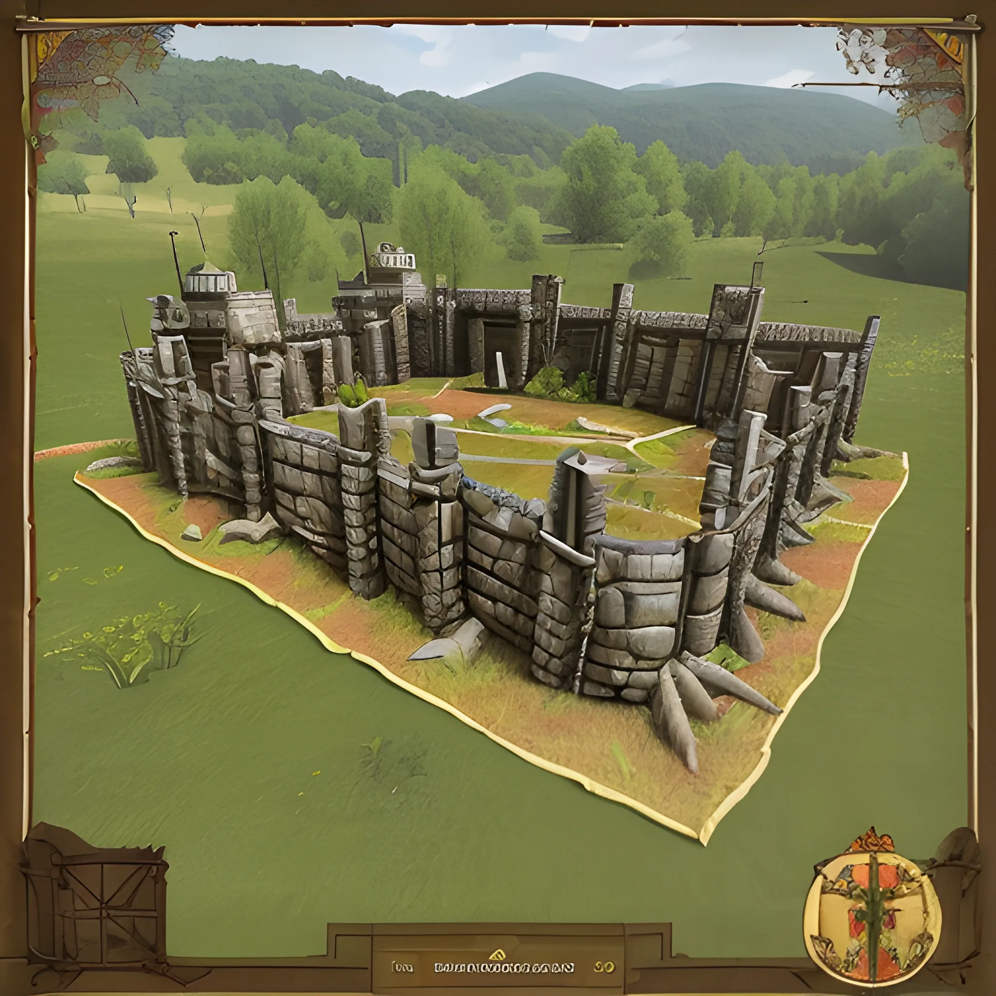 Asset isométrico de un juego de estrategia militar medieval. Piezas de construcción de bosque. Vista isométrica.

