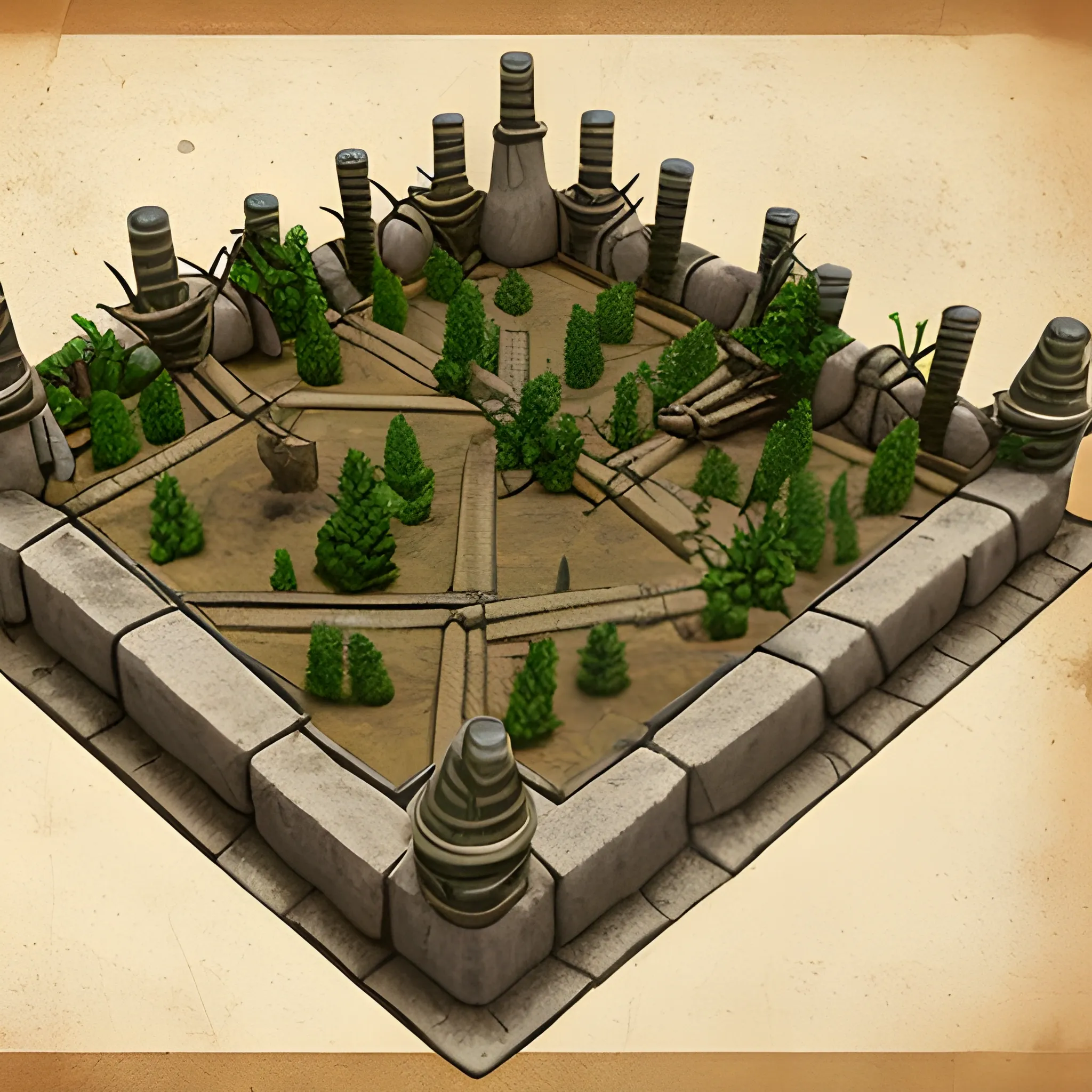 Asset isométrico de un juego de estrategia militar medieval. Piezas de construcción de bosque. Vista isométrica.

