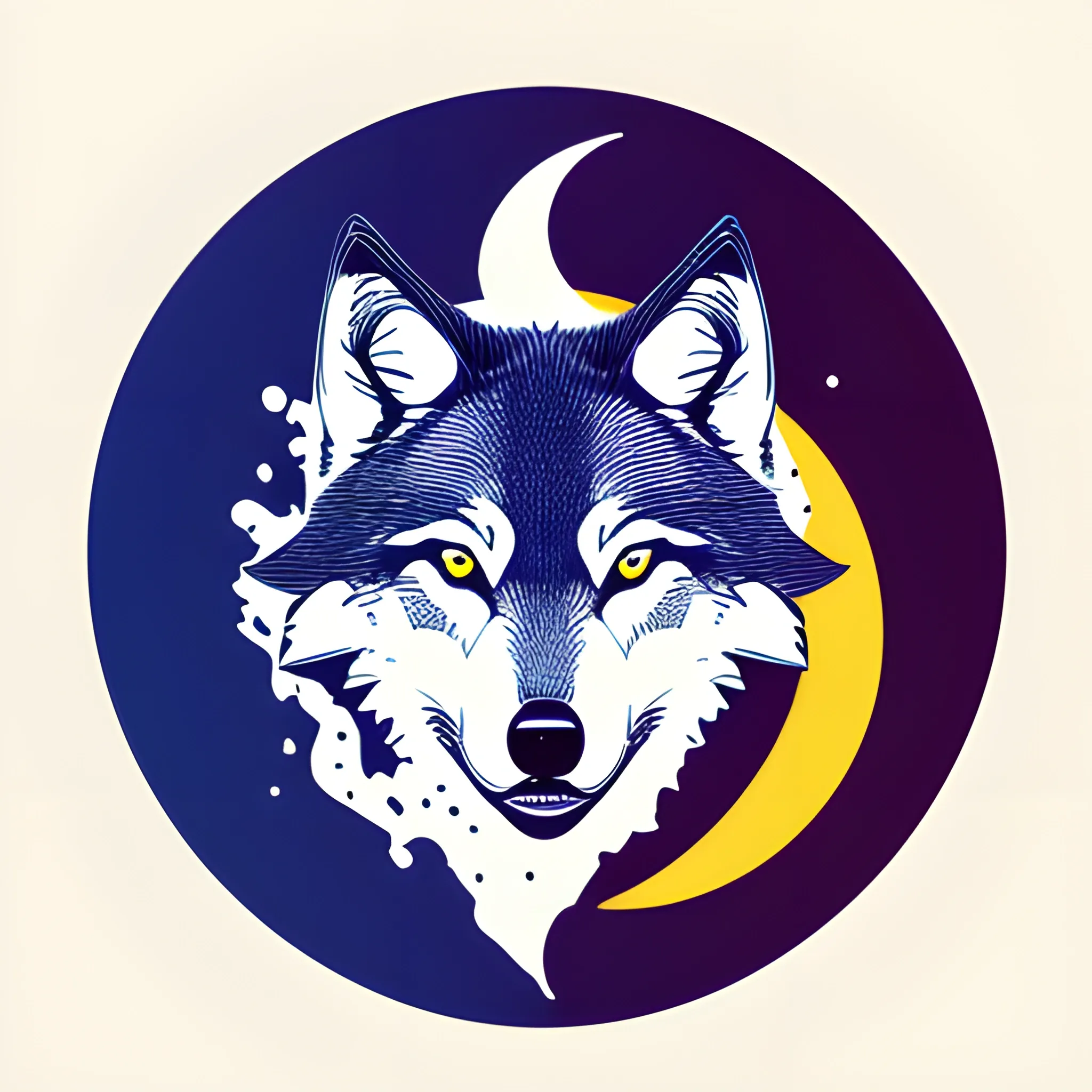 A detailed illustration, wolf at Cresent Moon, sharp focus , CENTERED, full shot splash, t-shirt graphic design piece of artwork, anime, comic, flat design, colorful shades, highly detailed, clean, vector image, flat white background, isometric, vibrant vector, sticker, anime, vintage, rustic, distressed texture, faded colors, line art, engraving style, background white, no shadows, 16k, focus, deviant art masterpiece.