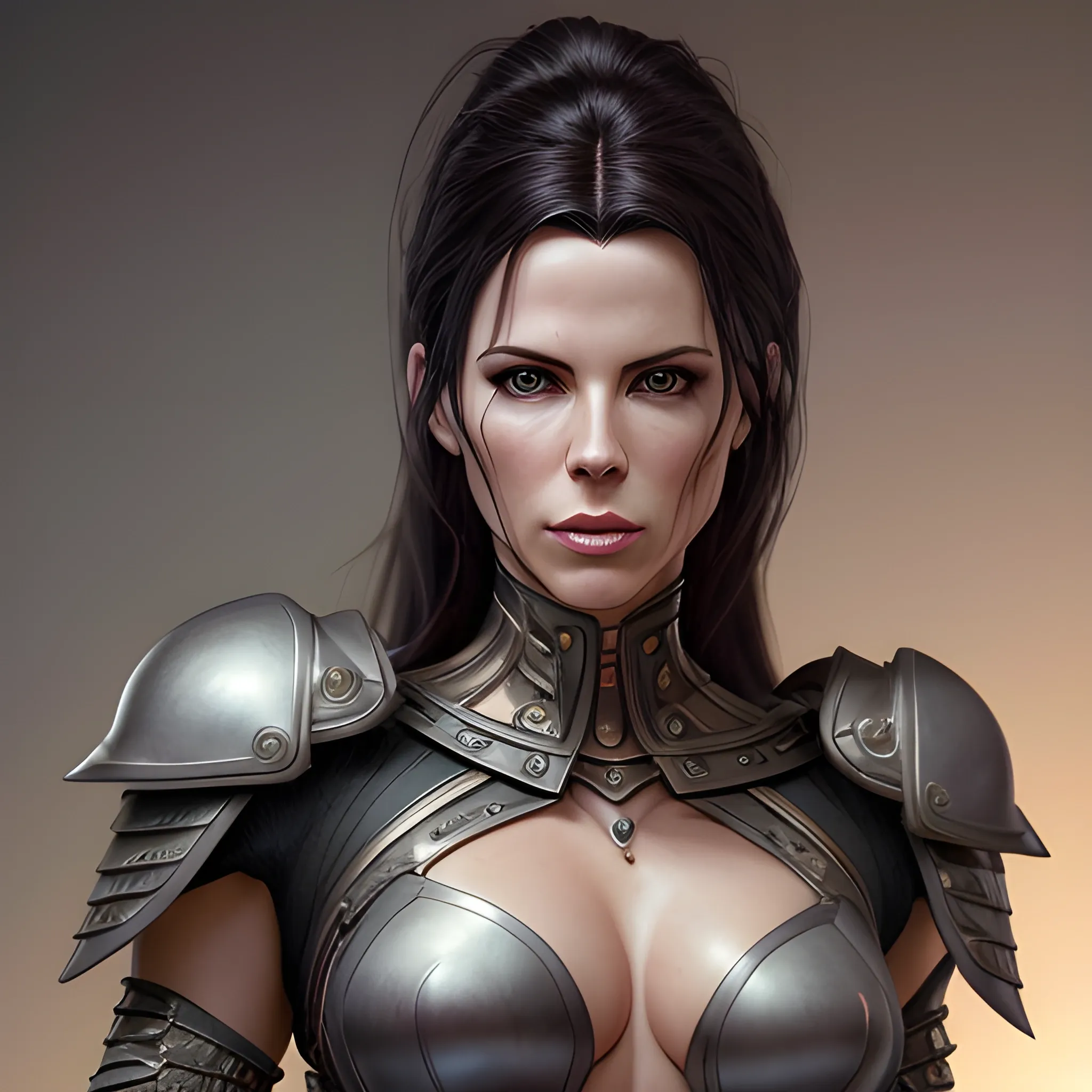 Full-length portrait photograph of a warrior woman that brings together the most beautiful features of Kate Beckinsale and Katy Perry. A body. realistic details In lawyer clothes. Large eyes. Straight black hair. real photo Realism. deep details. Pearly eyes. Glowing look. High Definition. Spectacular lighting. 4K. Photo capture made with a Samsung S10 cell phone. Realism. high quality photo. many details Office style. super realistic, confident, bold, passionate, seductive, expressive, charismatic, intricate fashion clothing, highly detailed, sharp focus, illustration, 8K, art by artgerm and greg rutkowski and alphonse. realistic photo