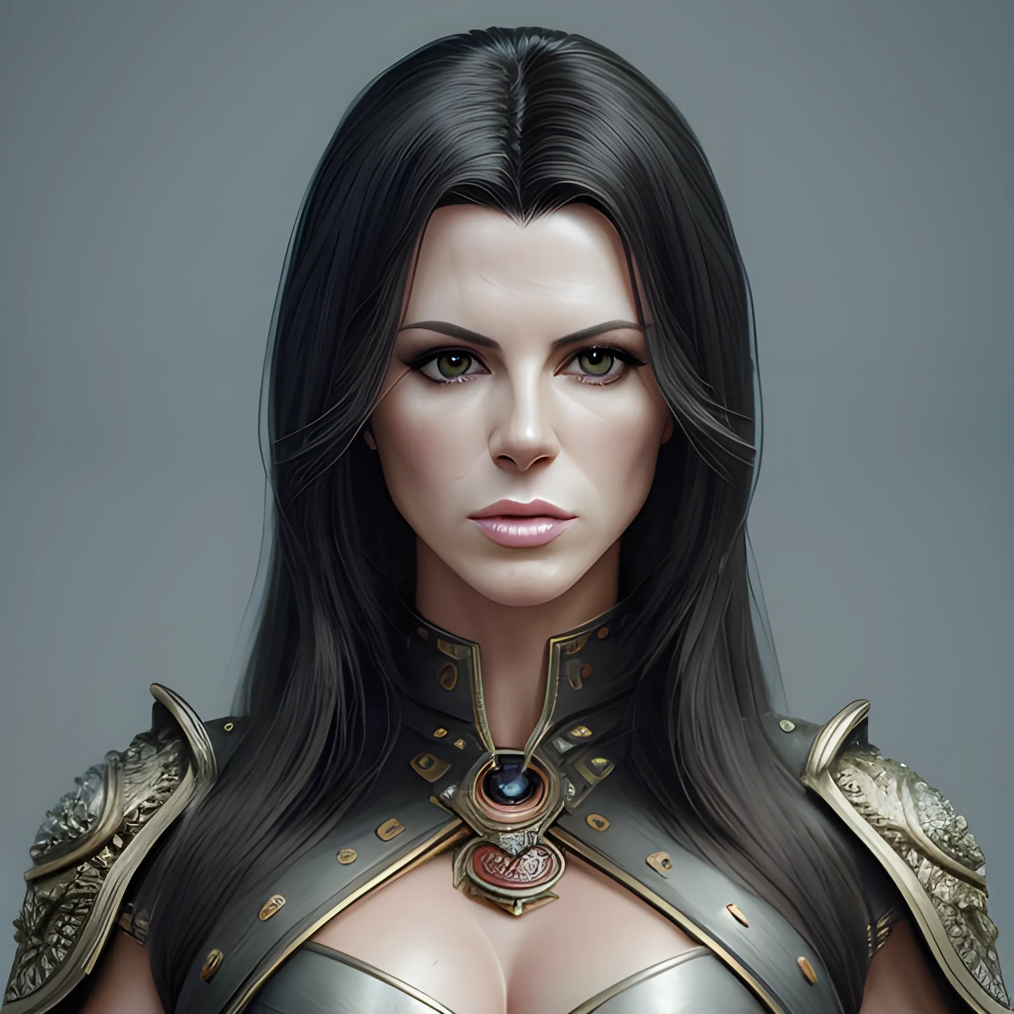 Full-length portrait photograph of a warrior woman that brings together the most beautiful features of Kate Beckinsale and Katy Perry. A body. realistic details In lawyer clothes. Large eyes. Straight black hair. real photo Realism. deep details. Pearly eyes. Glowing look. High Definition. Spectacular lighting. 4K. Photo capture made with a Samsung S10 cell phone. Realism. high quality photo. many details Office style. super realistic, confident, bold, passionate, seductive, expressive, charismatic, intricate fashion clothing, highly detailed, sharp focus, illustration, 8K, art by artgerm and greg rutkowski and alphonse. realistic photo