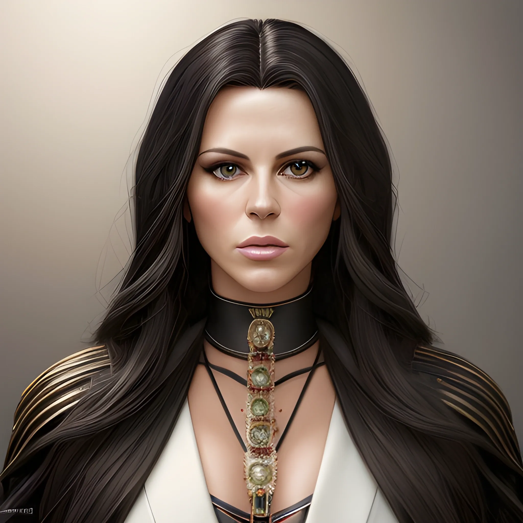 Full-length portrait photograph of a chief woman that brings together the most beautiful features of Kate Beckinsale and Katy Perry. A body. realistic details In lawyer clothes. Large eyes. Straight black hair. real photo Realism. deep details. Pearly eyes. Glowing look. High Definition. Spectacular lighting. 4K. Photo capture made with a Samsung S10 cell phone. Realism. high quality photo. many details Office style. super realistic, confident, bold, passionate, seductive, expressive, charismatic, intricate fashion clothing, highly detailed, sharp focus, illustration, 8K, art by artgerm and greg rutkowski and alphonse. realistic photo