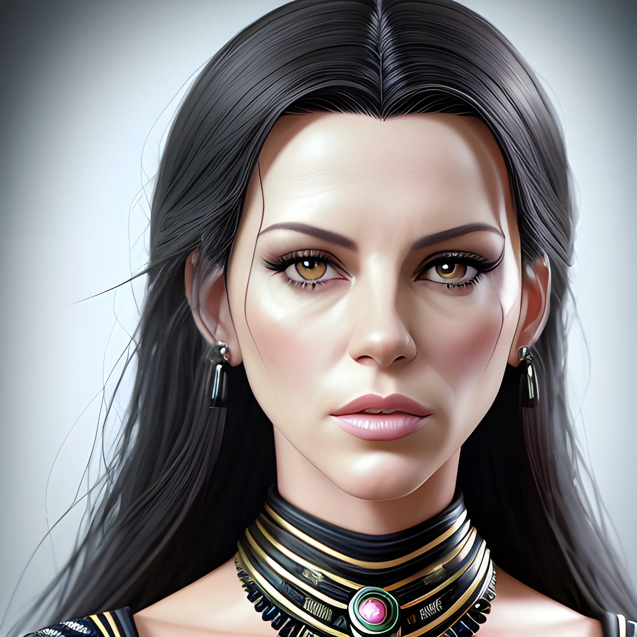 Full-length portrait photograph of a chief woman that brings together the most beautiful features of Kate Beckinsale and Katy Perry. A body. realistic details In lawyer clothes. Large eyes. Straight black hair. real photo Realism. deep details. Pearly eyes. Glowing look. High Definition. Spectacular lighting. 4K. Photo capture made with a Samsung S10 cell phone. Realism. high quality photo. many details Office style. super realistic, confident, bold, passionate, seductive, expressive, charismatic, intricate fashion clothing, highly detailed, sharp focus, illustration, 8K, art by artgerm and greg rutkowski and alphonse. realistic photo