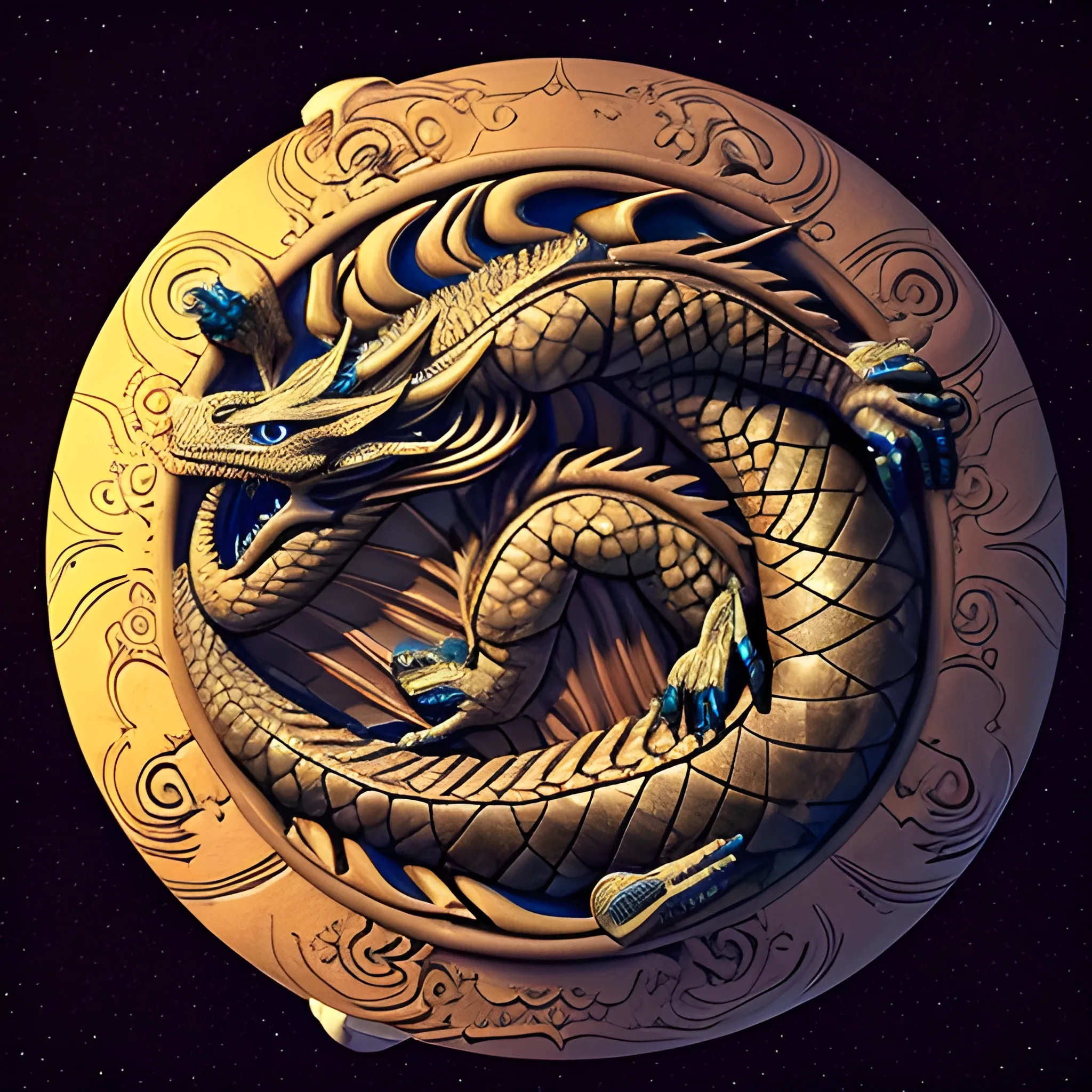 There are nine dragons in the universe pulling a sarcophagus toward Earth , Trippy, 3D