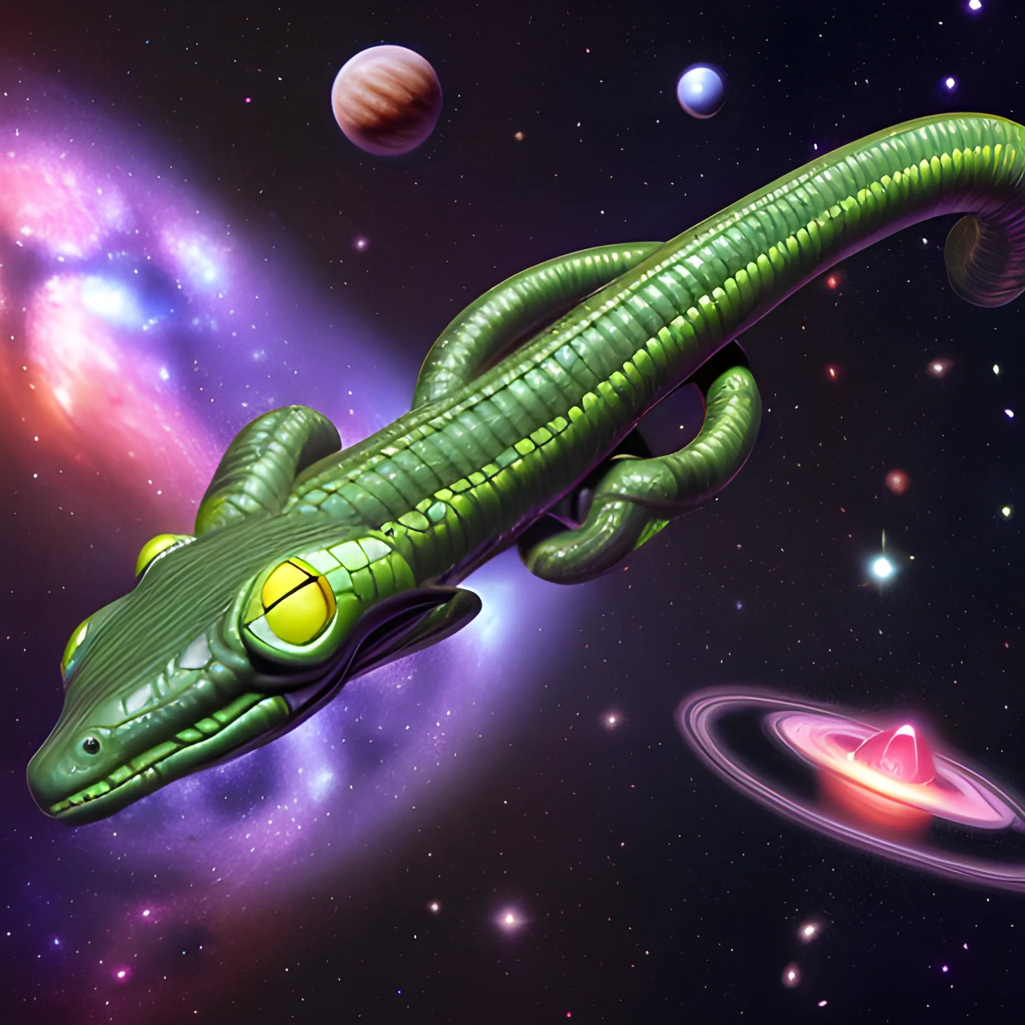 a space serpent flying through the universe.