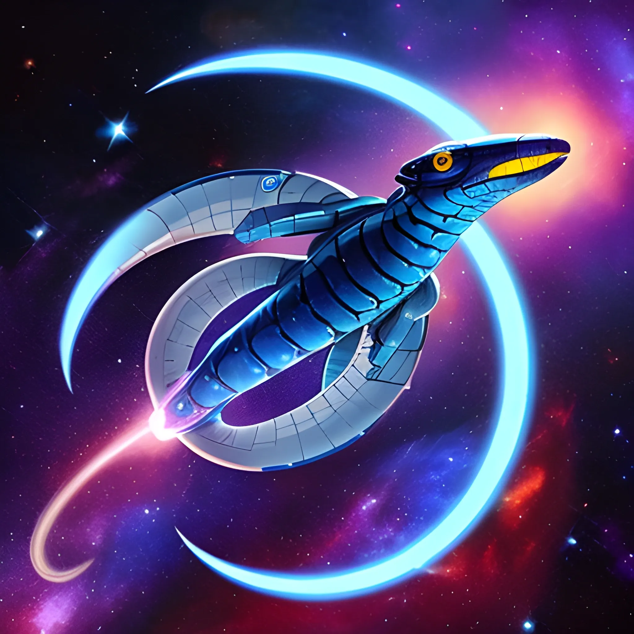 a space cobra flying through the cosmos