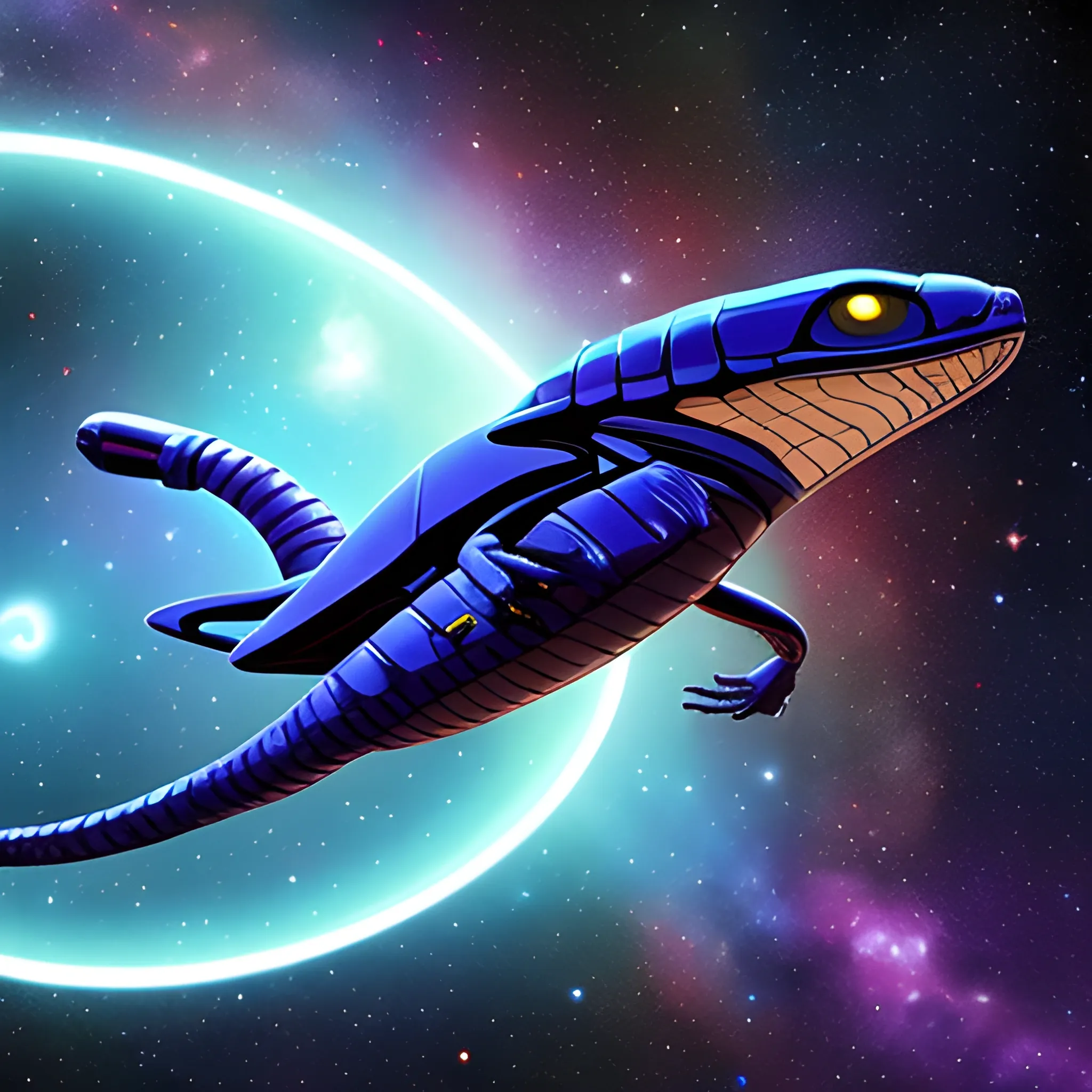 a space cobra flying through the cosmos