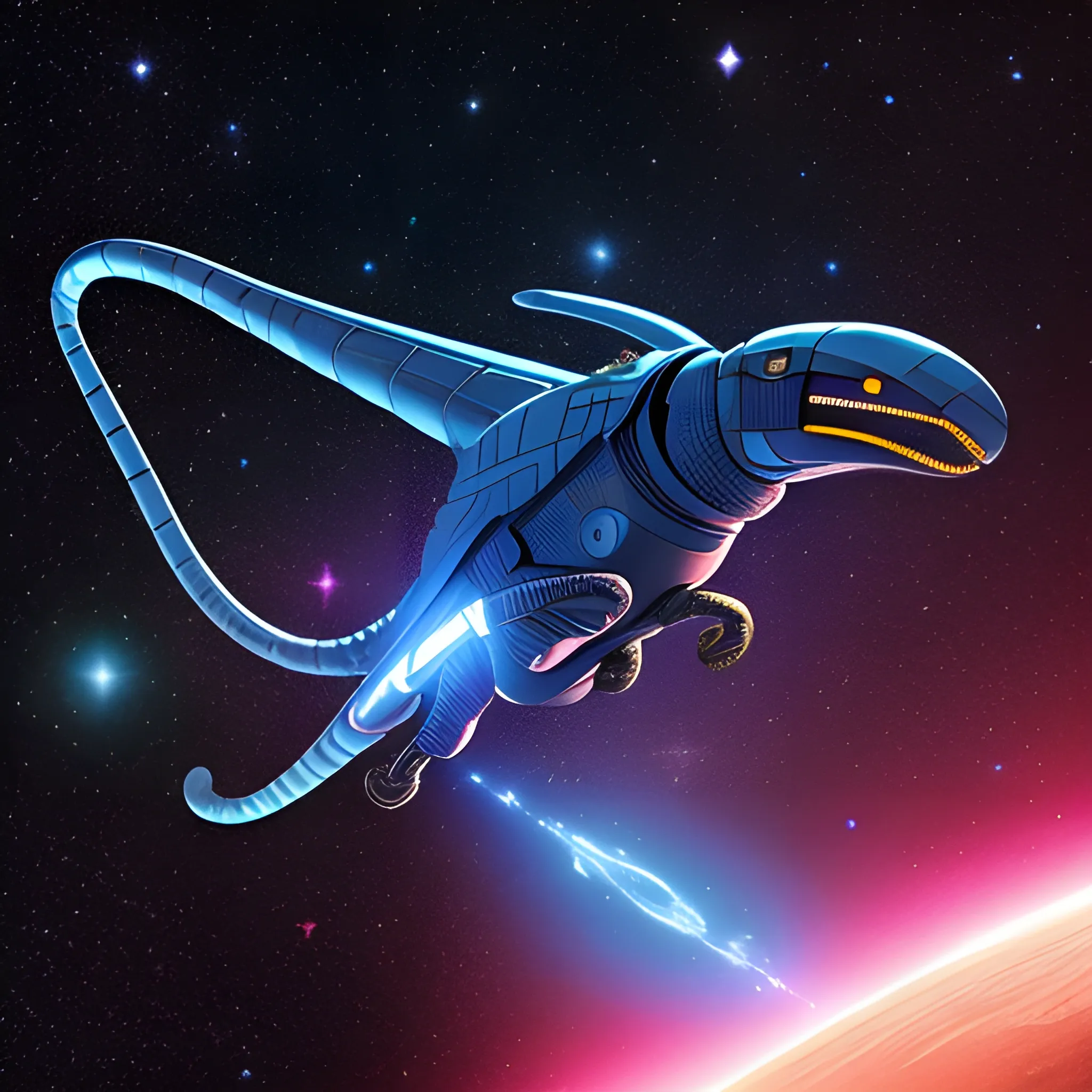 a space cobra flying through the cosmos