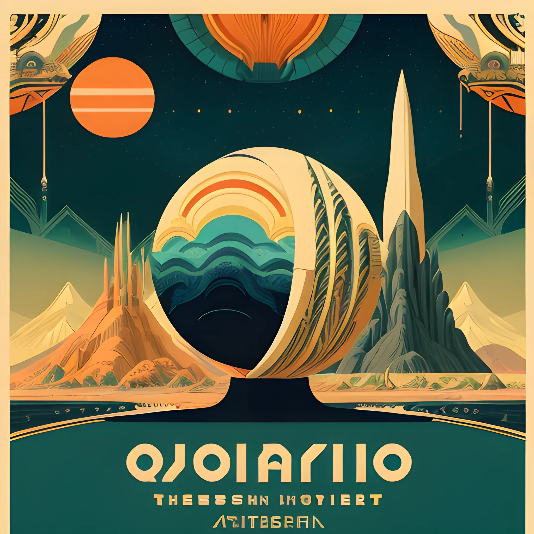 (by Johan Christian Dahl (and Iassen Ghiuselev:0.5)), (in the style of inked), A vintage travel poster depiction of an exotic alien planet, featuring vibrant landscapes and strange flora and fauna. The camera angle is a medium shot, capturing the planet's distinctive features while keeping the focus on the intricate details of the alien world. The color palette is rich and multicolor, invoking a sense of wonder and otherworldliness. The poster is designed in an art deco style, combining bold geometric shapes with intricate patterns. This image is a playful and imaginative representation of intergalactic travel, perfectly blending nostalgia and futuristic elements., (high quality), (detailed), (masterpiece), (best quality), (highres), (extremely detailed), (8k)