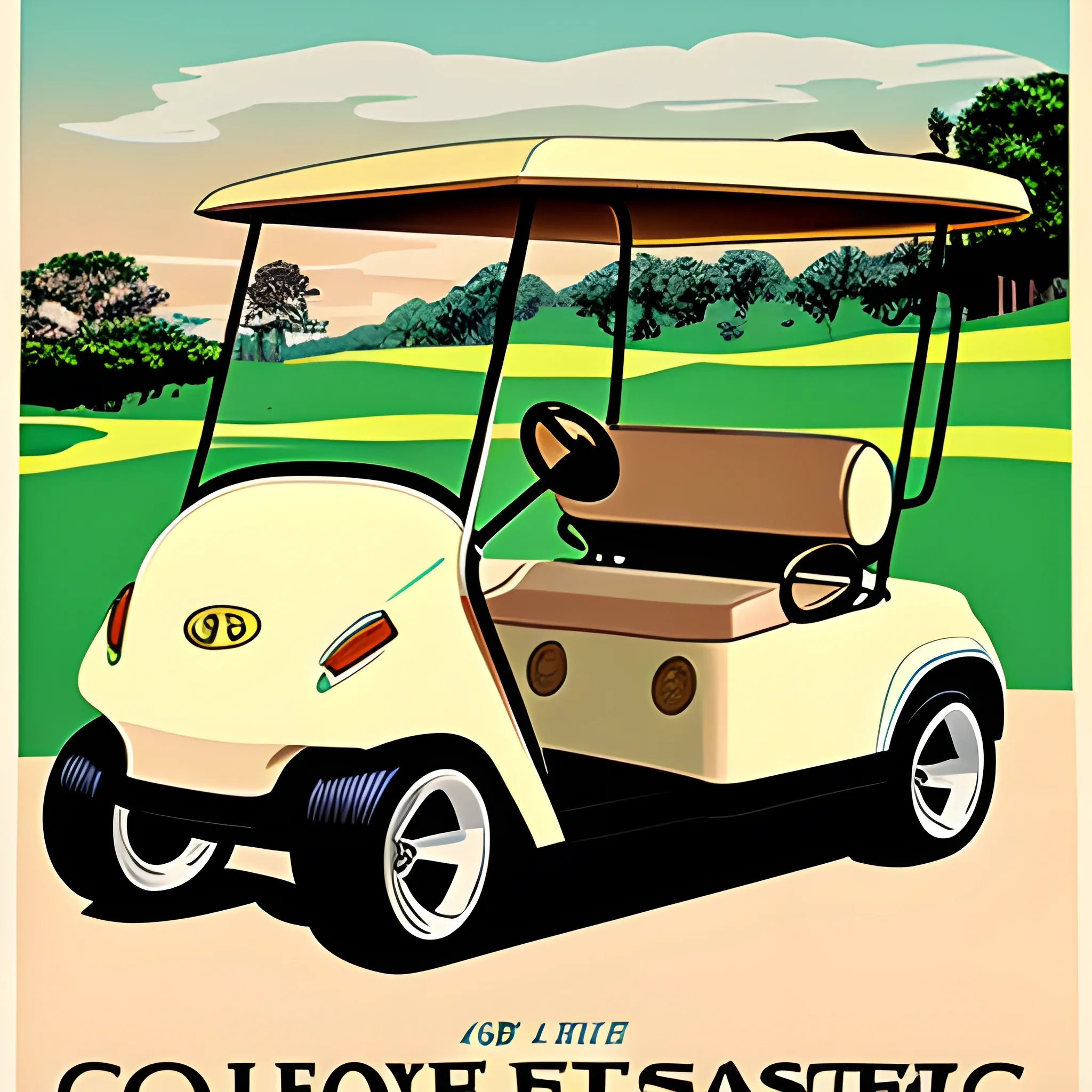 Golf cart vintage travel poster