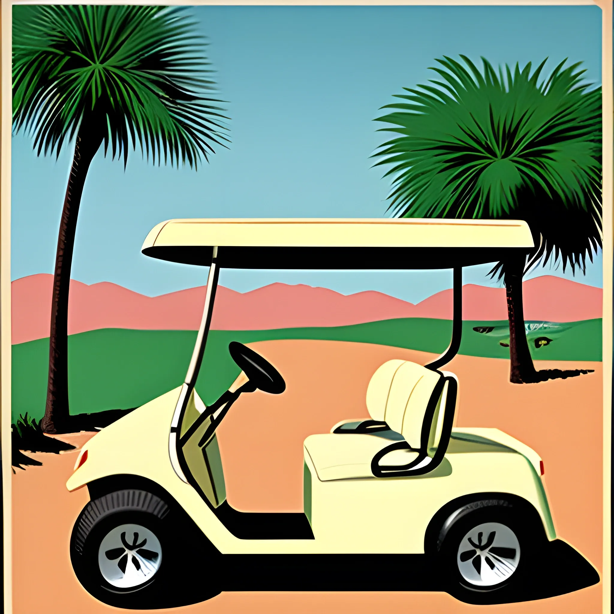 Golf cart vintage travel poster