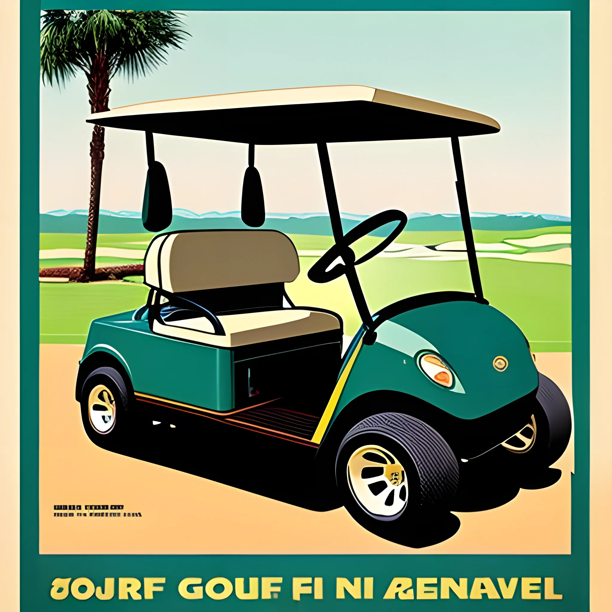 Golf cart vintage travel poster