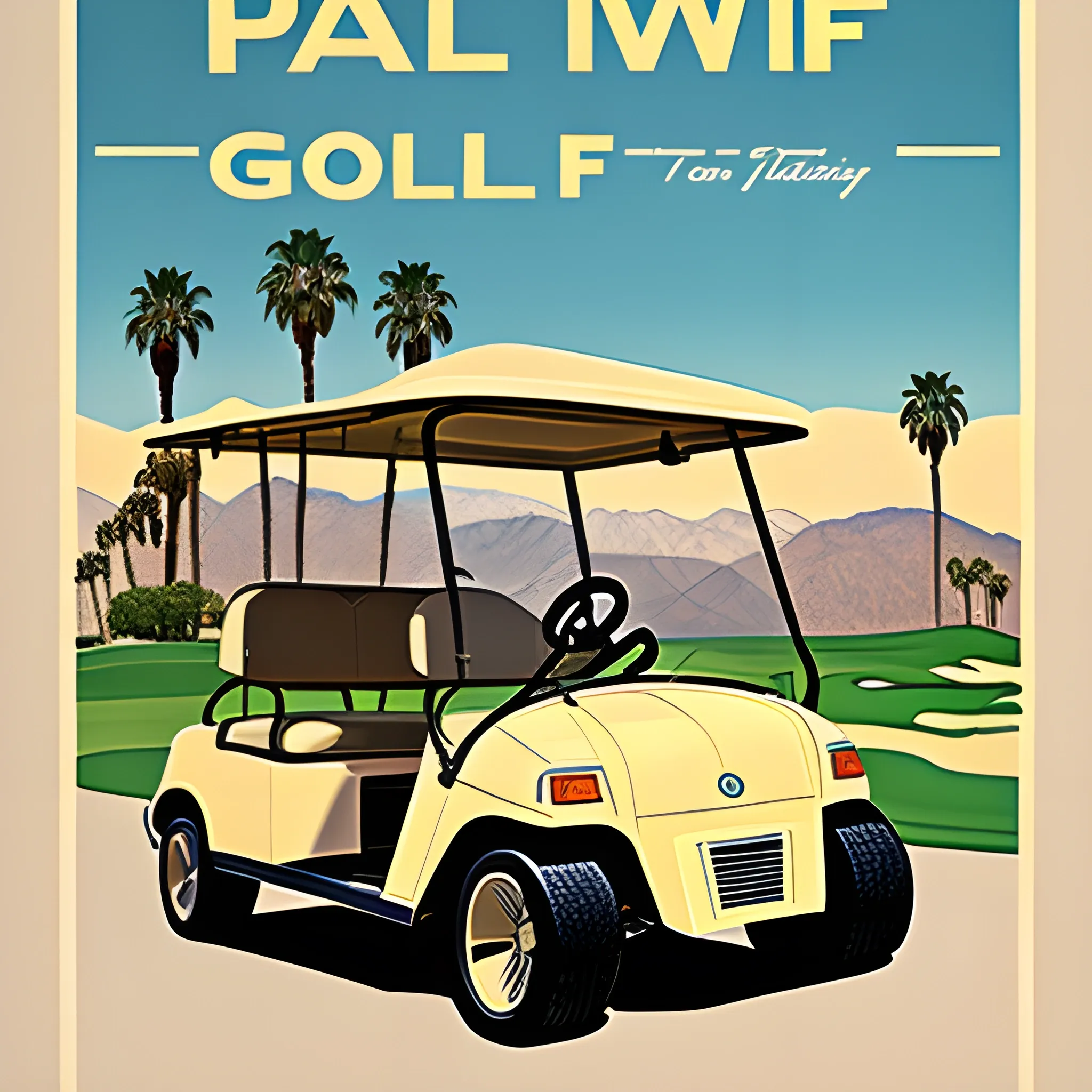 Palm Springs Golf cart vintage travel poster