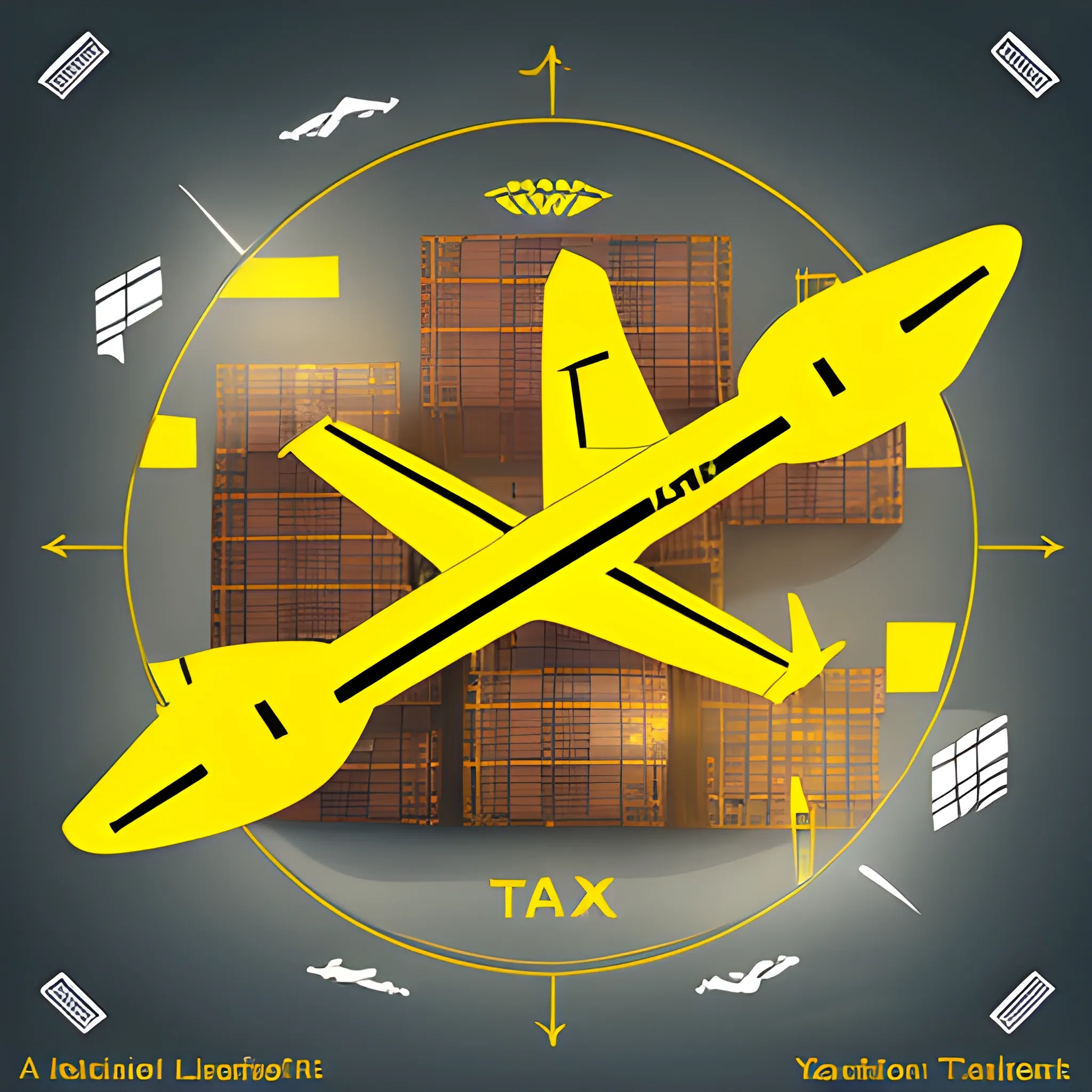 Yellow radiant light bottom, top left corner, a collection of shipping logo, mid-air shipping air shipping picture, titled "Tax rule collection shipping air freight home", description on the bottom of the picture. Fastest delivery, free shipping, fixed package