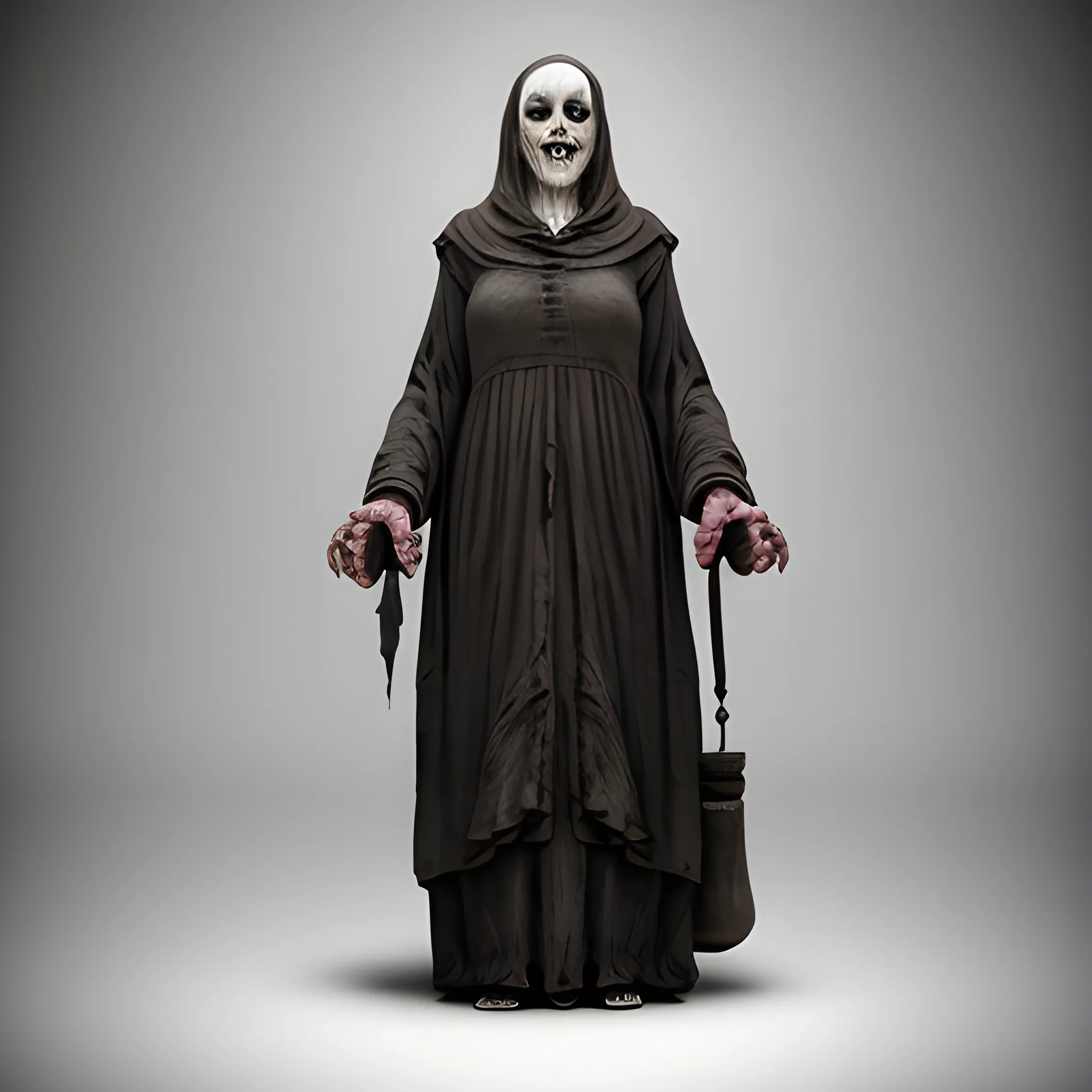 scary woman, poor old woman, beggar, very old woman, very skinny woman with only one eye,  without one eyes, full body view, ghost, devil, high fantasy, mouth, one eye, nose, legs, waist, breast, 8k, high resolution, detailed, 