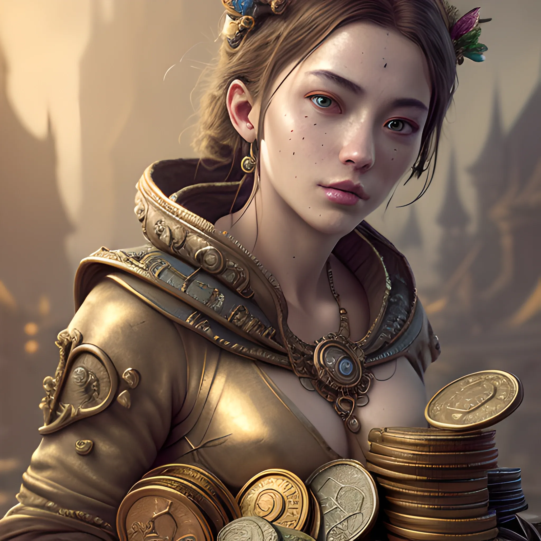 chest full of coins, tons of coins, many coins, a lot of coins, 8k, high resolution, high quality, photorealistic, hyperealistic, detailed, detailed matte painting, deep color, fantastical, intricate detail, splash screen, complementary colors, fantasy concept art, 8k resolution trending on Artstation Unreal Engine 5