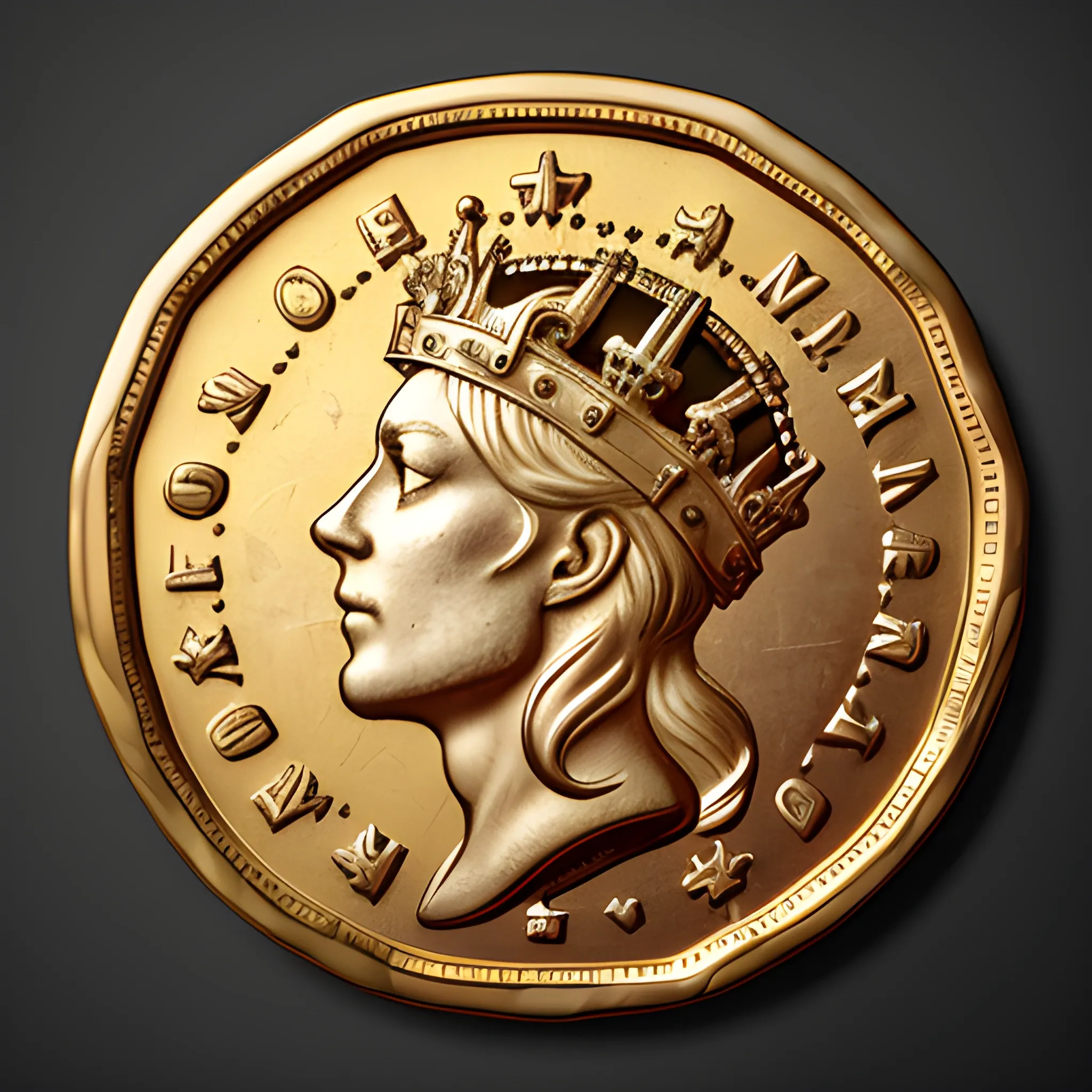 one coin, one coin with a crown on the reverse 8k, high resolution, high quality, photorealistic, hyperealistic, detailed,