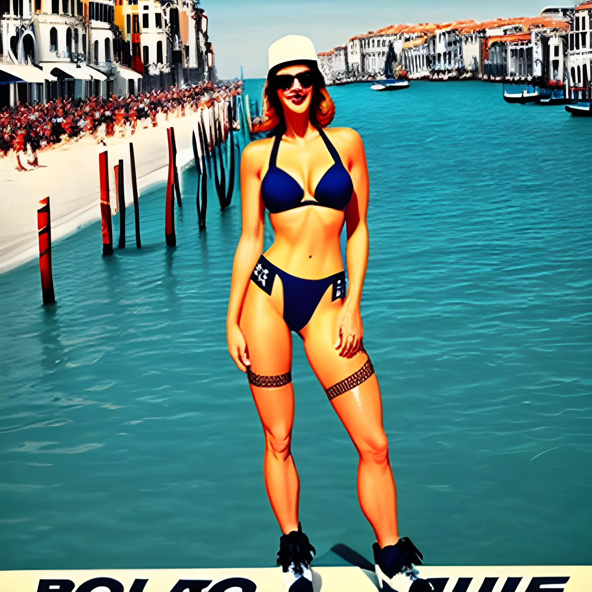 Girl bikini rollerblade Venice beach vintage poster