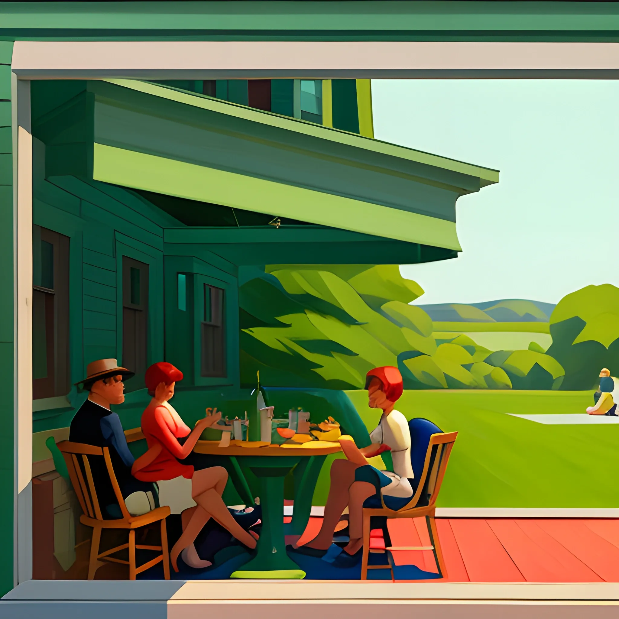 view of picnic, cottage core, very coherent, painted by Edward Hopper, painted by James Gilleard
