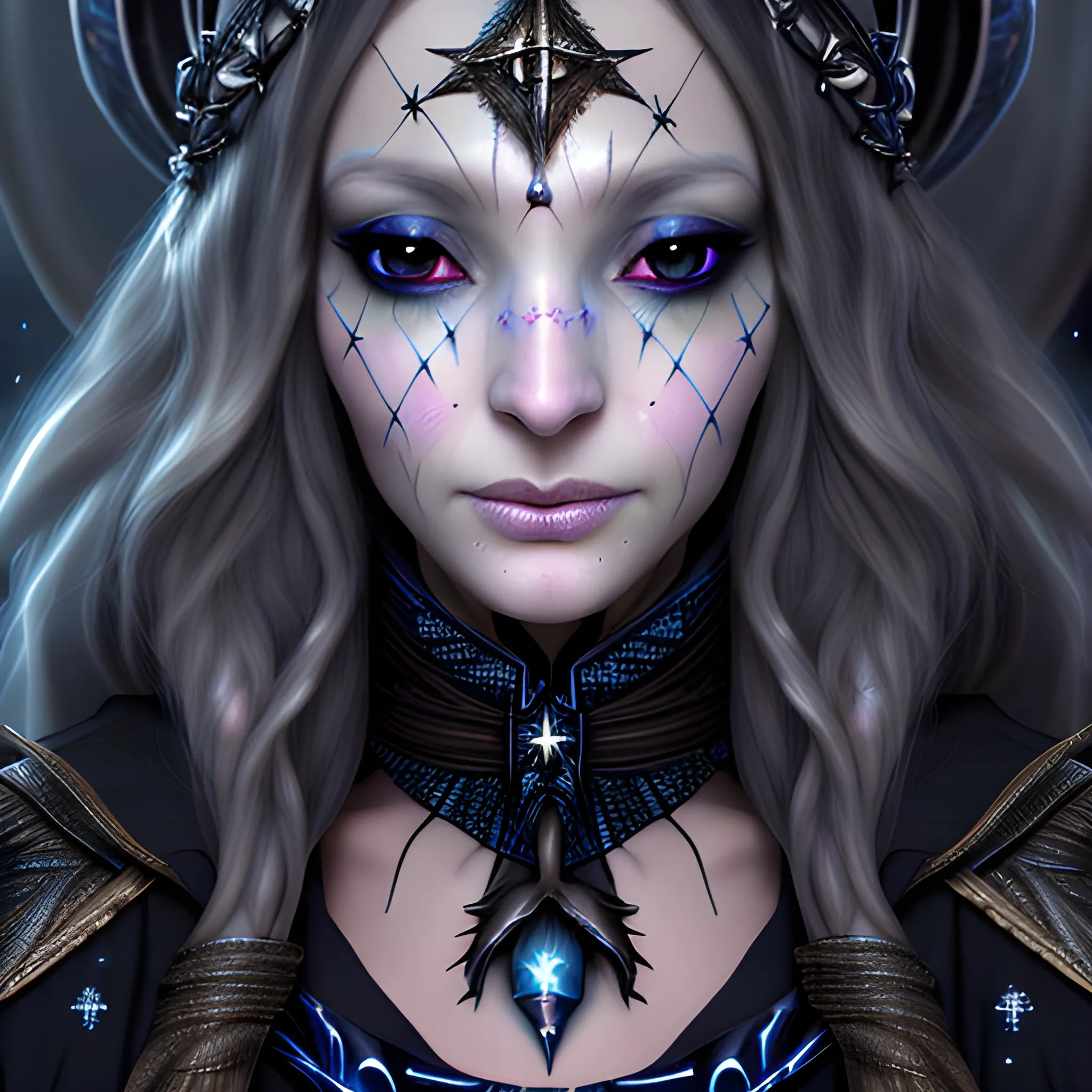 (((( UHD best details unique beautiful Photorealistic sorceress )))) , Photorealistic Pure skin, big brown perfect eyes 👀, chiaroscuro lighting, 16k, HDR, digital masterpiece, vae eyes, beautiful face, masterpiece, perfectionism, Unreal engine 5, realistic beautiful cosmic eyes, concert art and fantasy perfection, beautiful facial features and expression, 